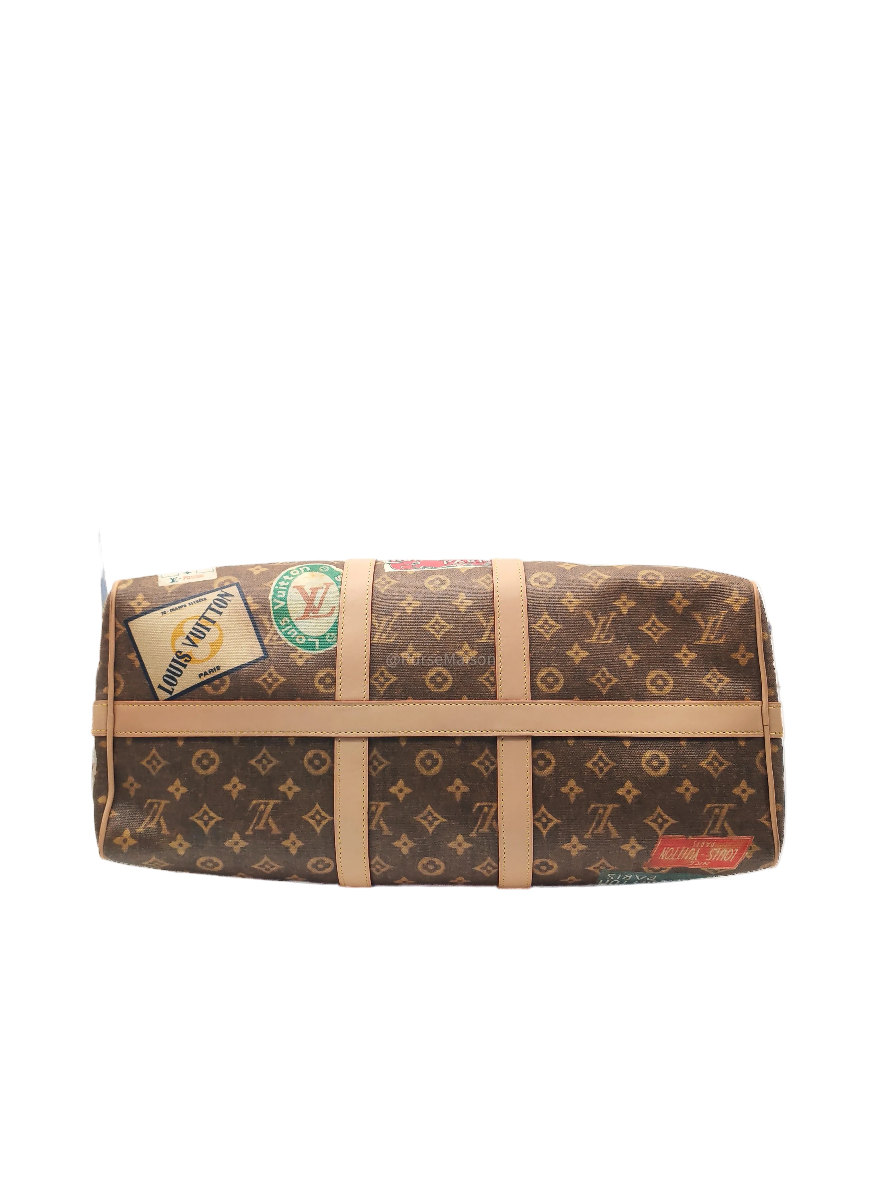 Louis Vuitton Keepall Bandouliere Flight Mode Collection in Monogram Canvas Cowhide Leather and Gold Hardware Microchip