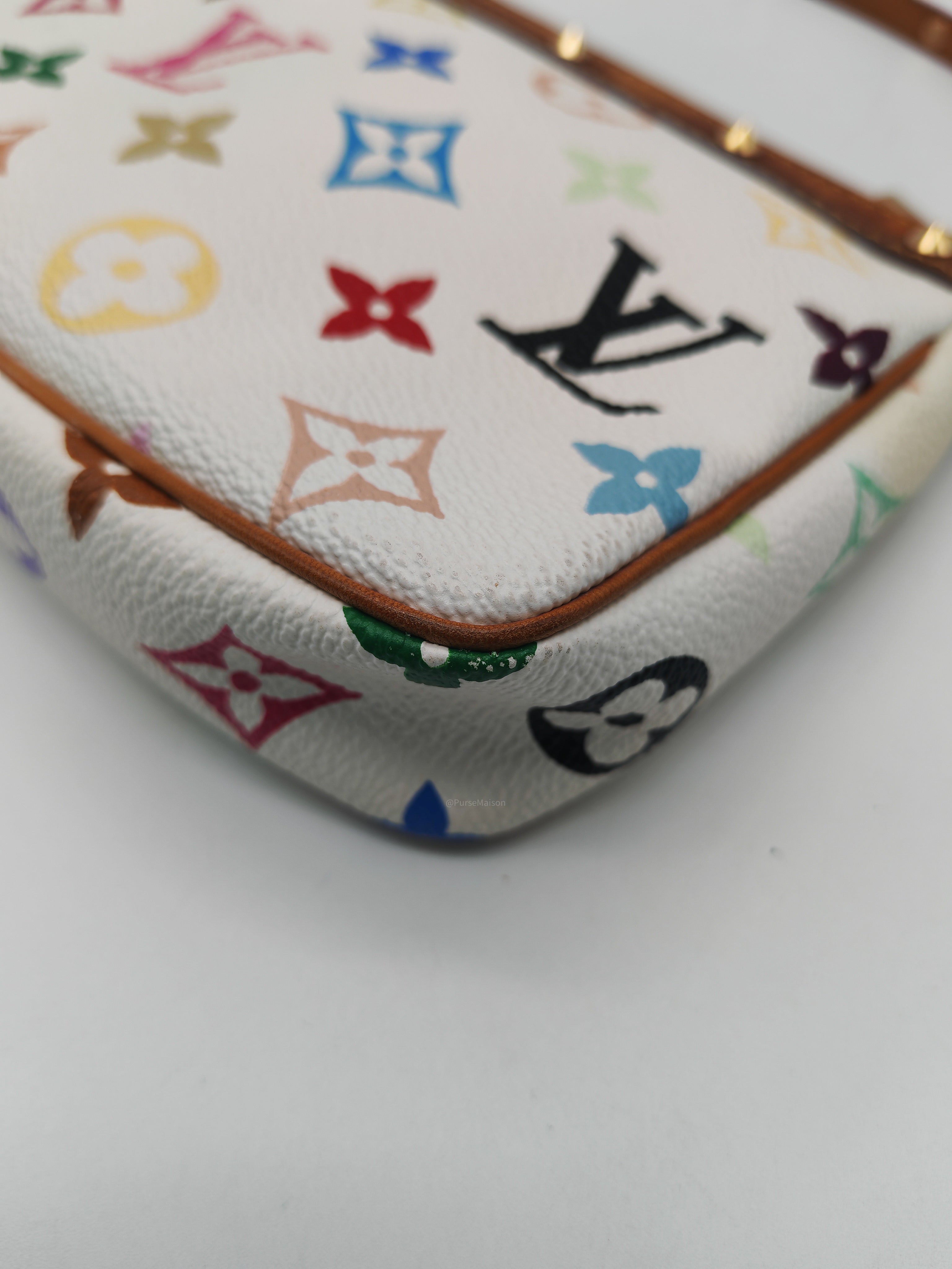 Louis Vuitton x Takashi Murakami Pochette Accessories in Vibrant Multicolored Monogram Canvas and Gold Hardware (Datecode: SL1003)