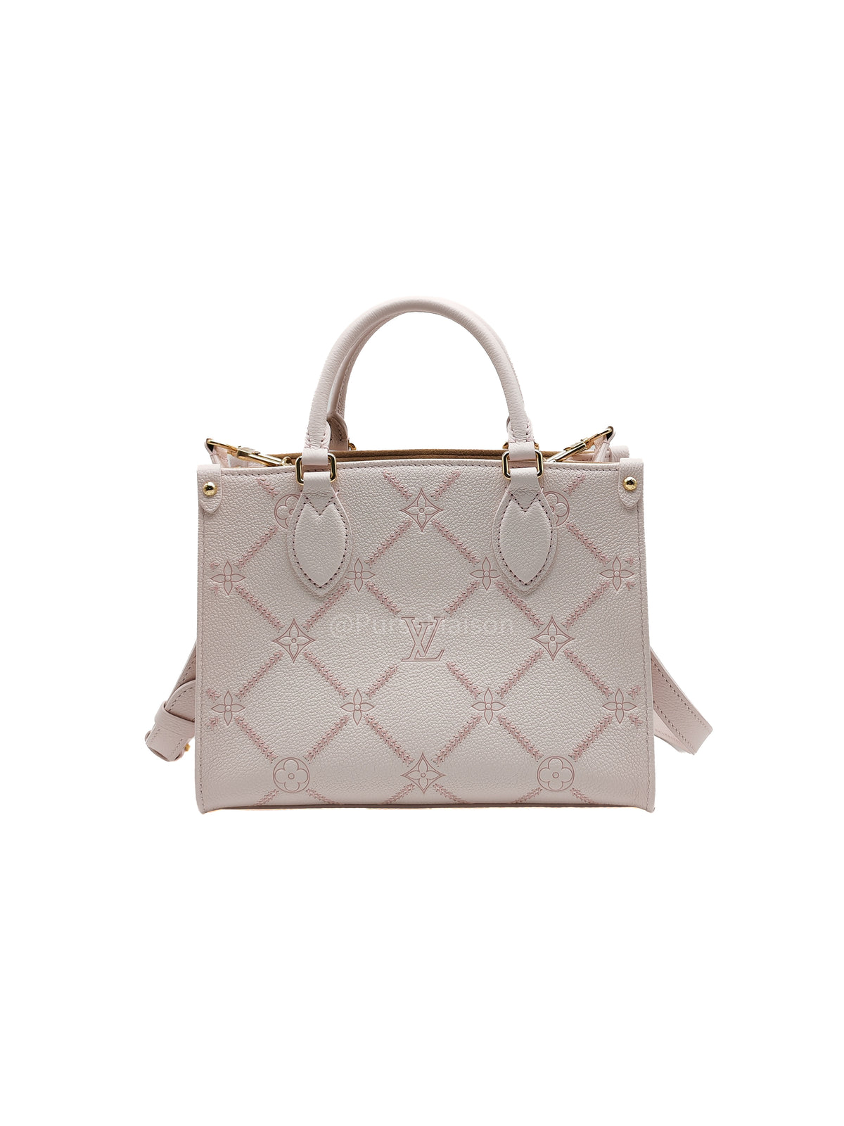 Louis Vuitton OnTheGo PM in Pale Pink Monogram Empreinte Couture Cowhide Leather and Gold Hardware Microchip