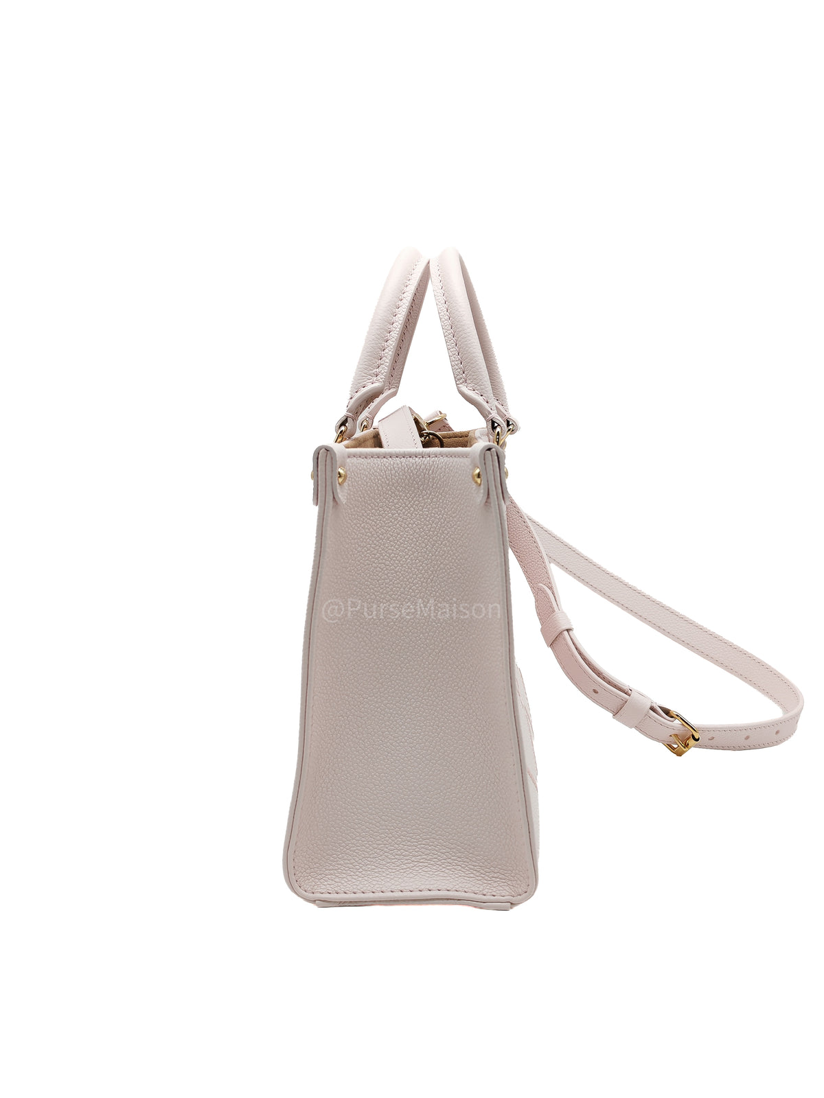Louis Vuitton OnTheGo PM in Pale Pink Monogram Empreinte Couture Cowhide Leather and Gold Hardware Microchip