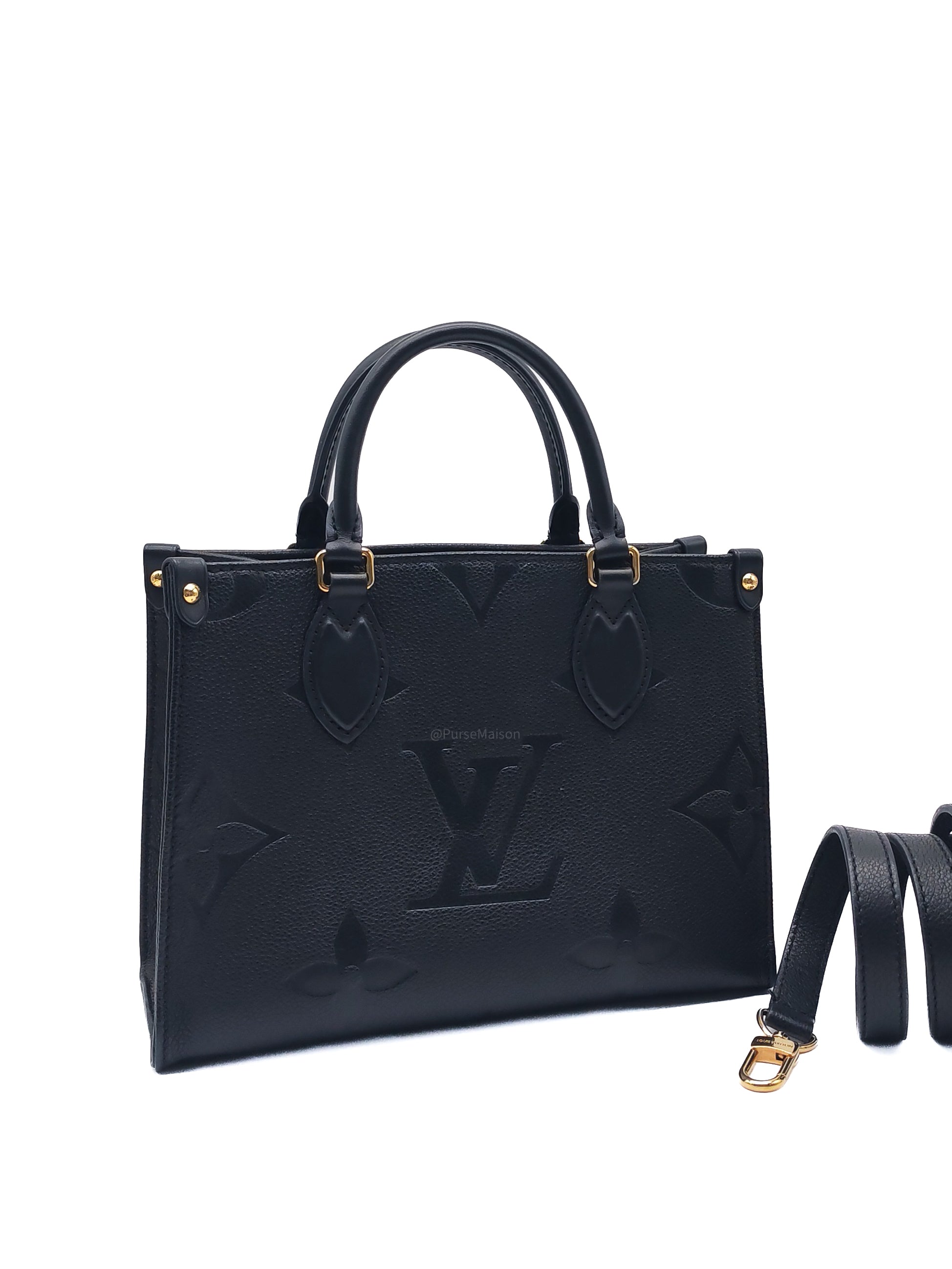 Louis Vuitton OntheGo MM In Black Monogram Empreinte Leather and Gold Hardware Microchip