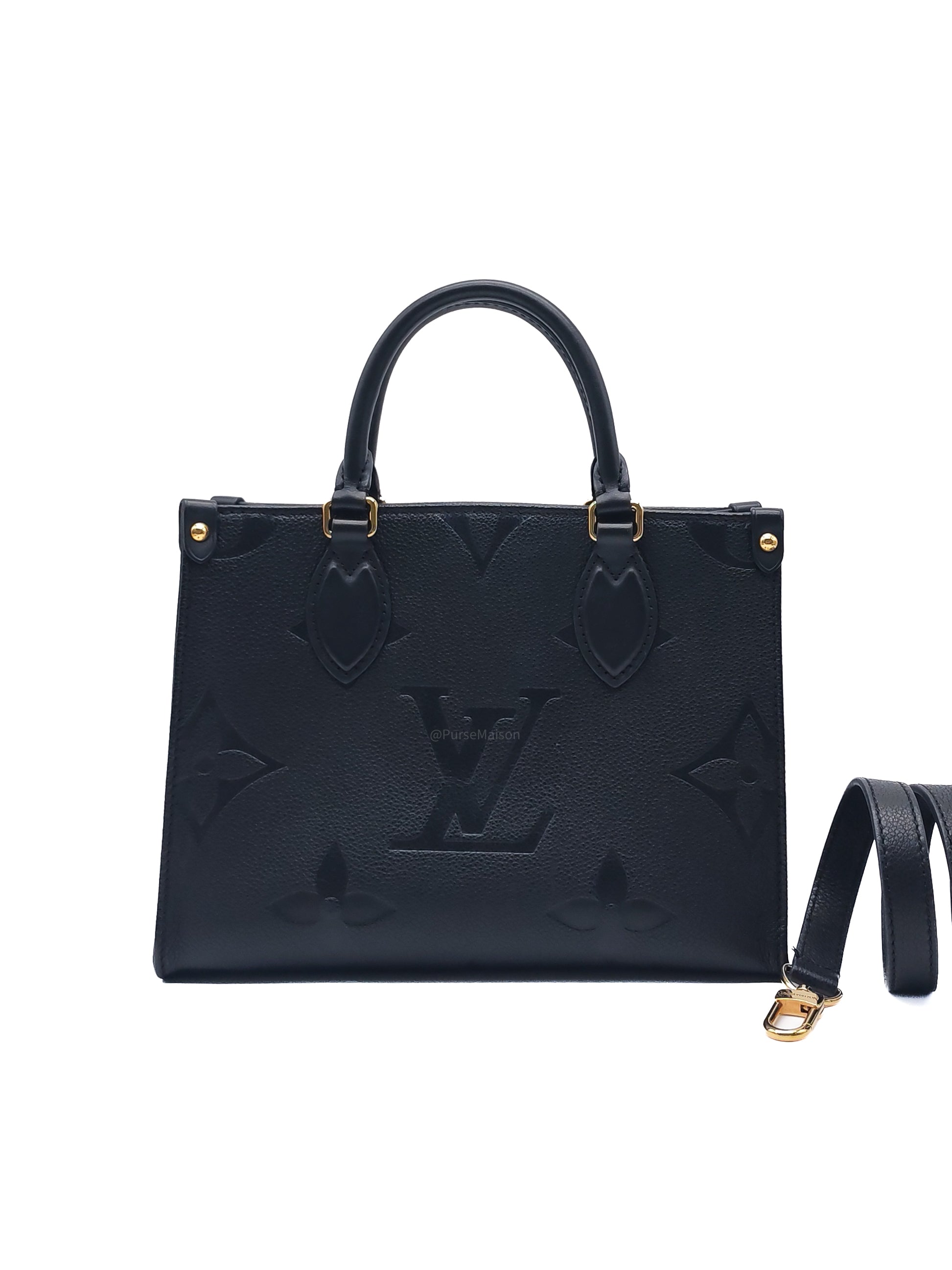 Louis Vuitton OntheGo MM In Black Monogram Empreinte Leather and Gold Hardware Microchip