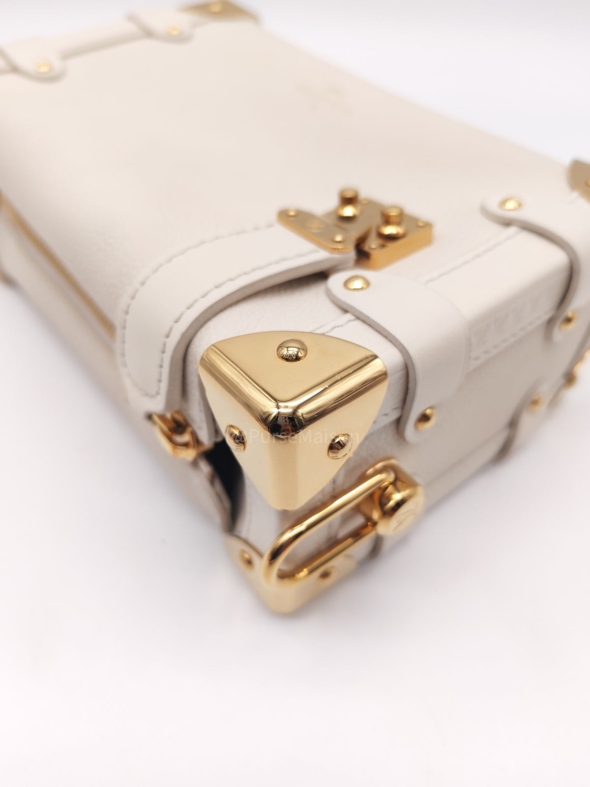 Louis Vuitton Side Trunk PM in Chalk Grained Calfskin Leather and Gold Hardware Microchip