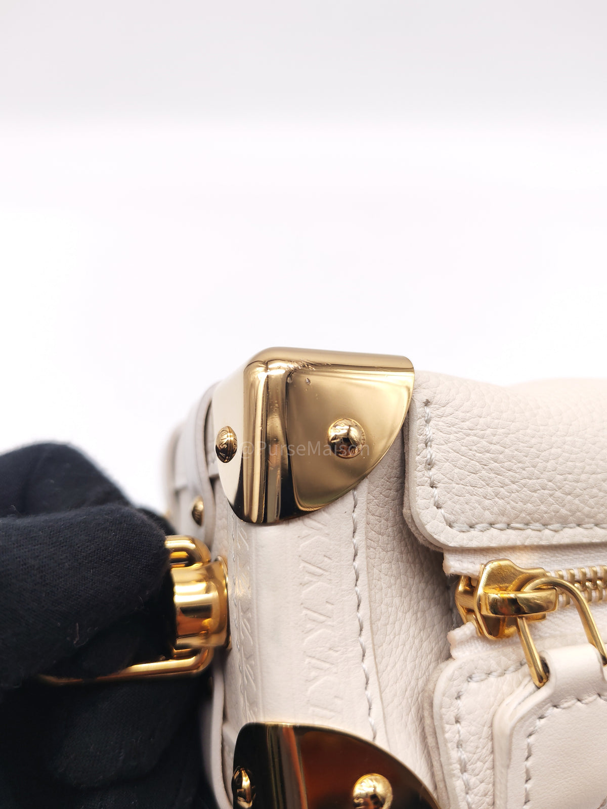 Louis Vuitton Side Trunk PM in Chalk Grained Calfskin Leather and Gold Hardware Microchip
