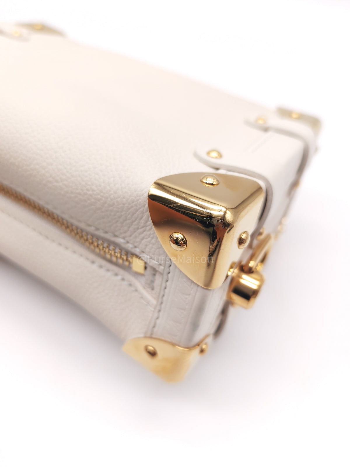 Louis Vuitton Side Trunk PM in Chalk Grained Calfskin Leather and Gold Hardware Microchip