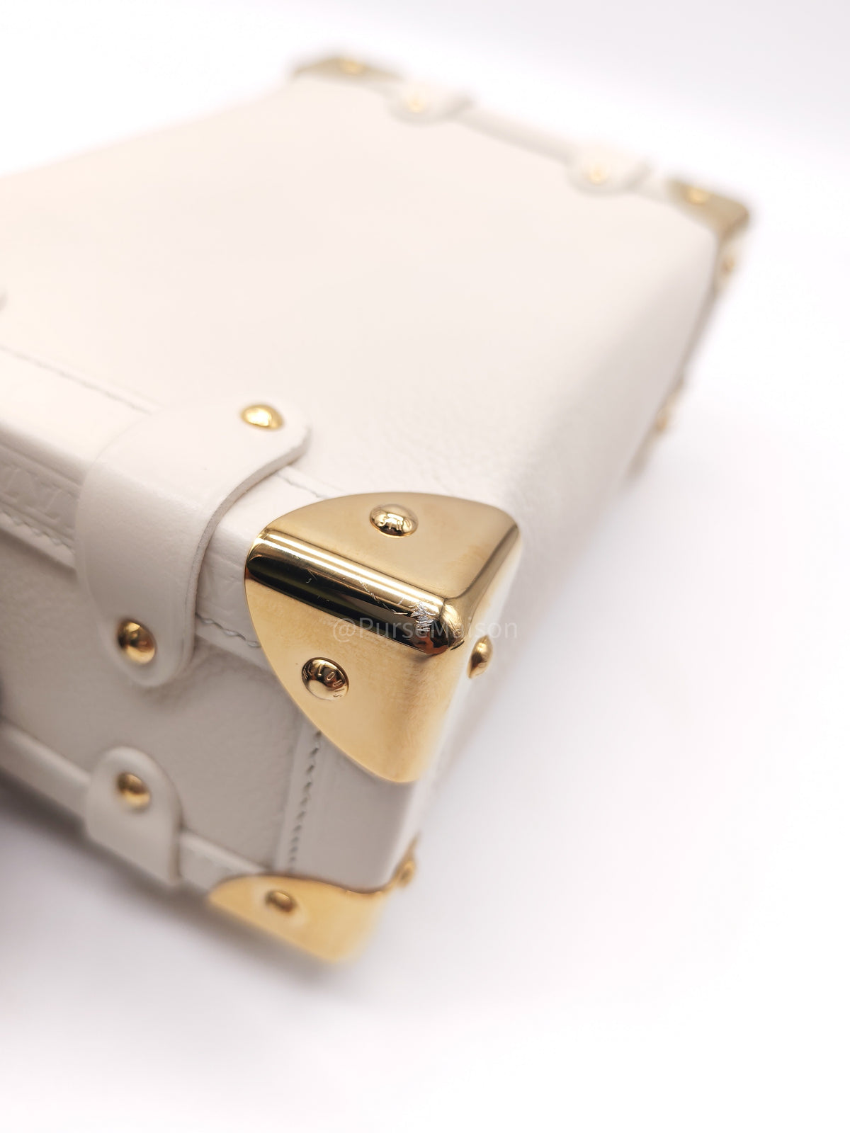Louis Vuitton Side Trunk PM in Chalk Grained Calfskin Leather and Gold Hardware Microchip