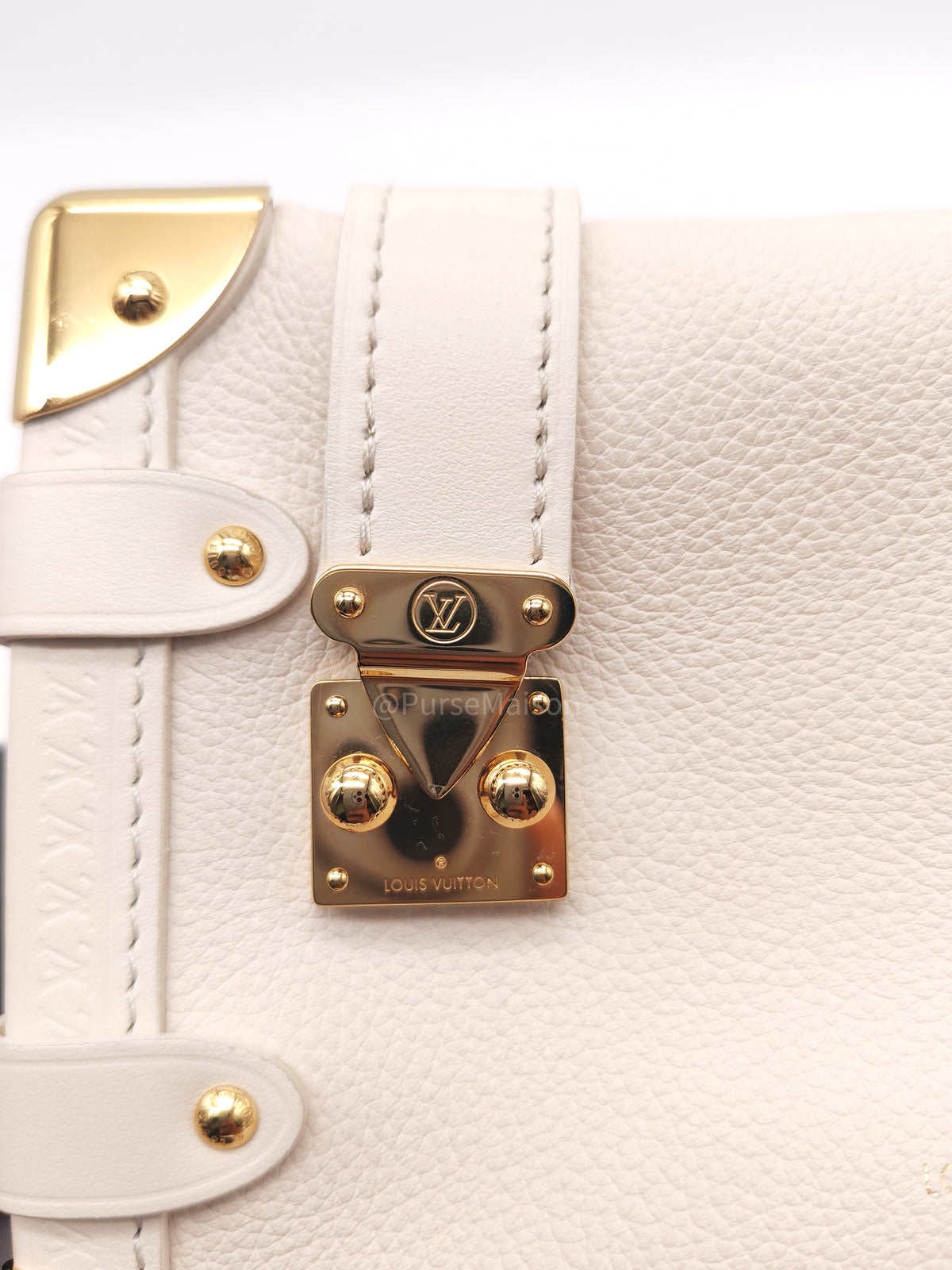 Louis Vuitton Side Trunk PM in Chalk Grained Calfskin Leather and Gold Hardware Microchip