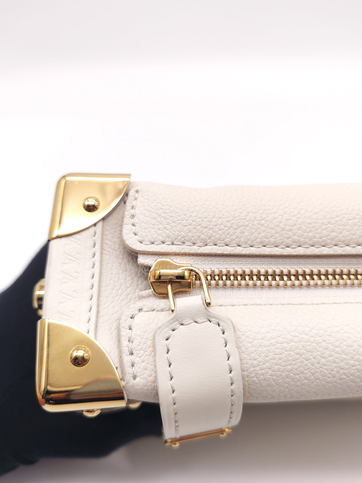 Louis Vuitton Side Trunk PM in Chalk Grained Calfskin Leather and Gold Hardware Microchip