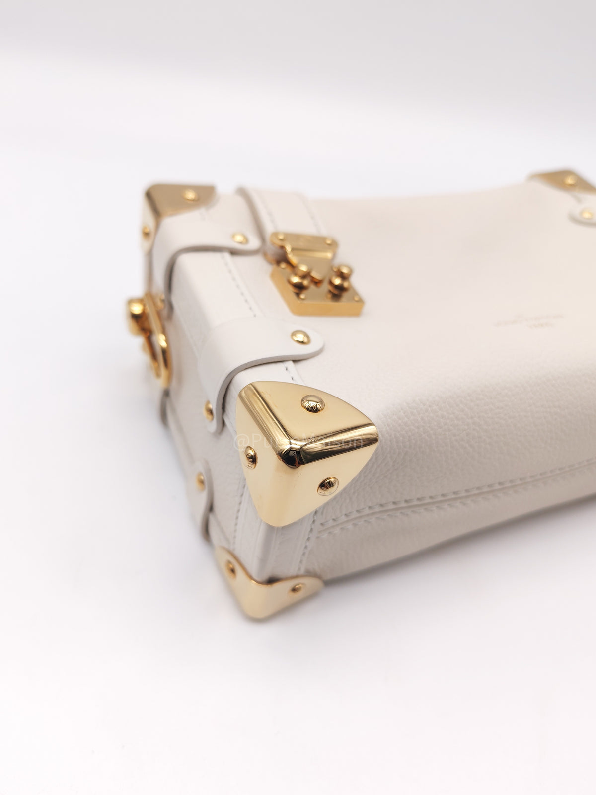 Louis Vuitton Side Trunk PM in Chalk Grained Calfskin Leather and Gold Hardware Microchip