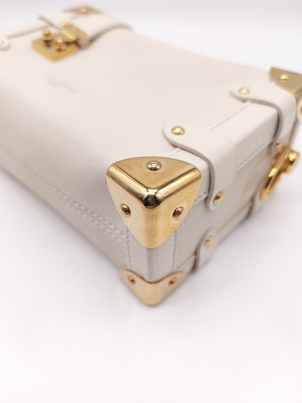 Louis Vuitton Side Trunk PM in Chalk Grained Calfskin Leather and Gold Hardware Microchip