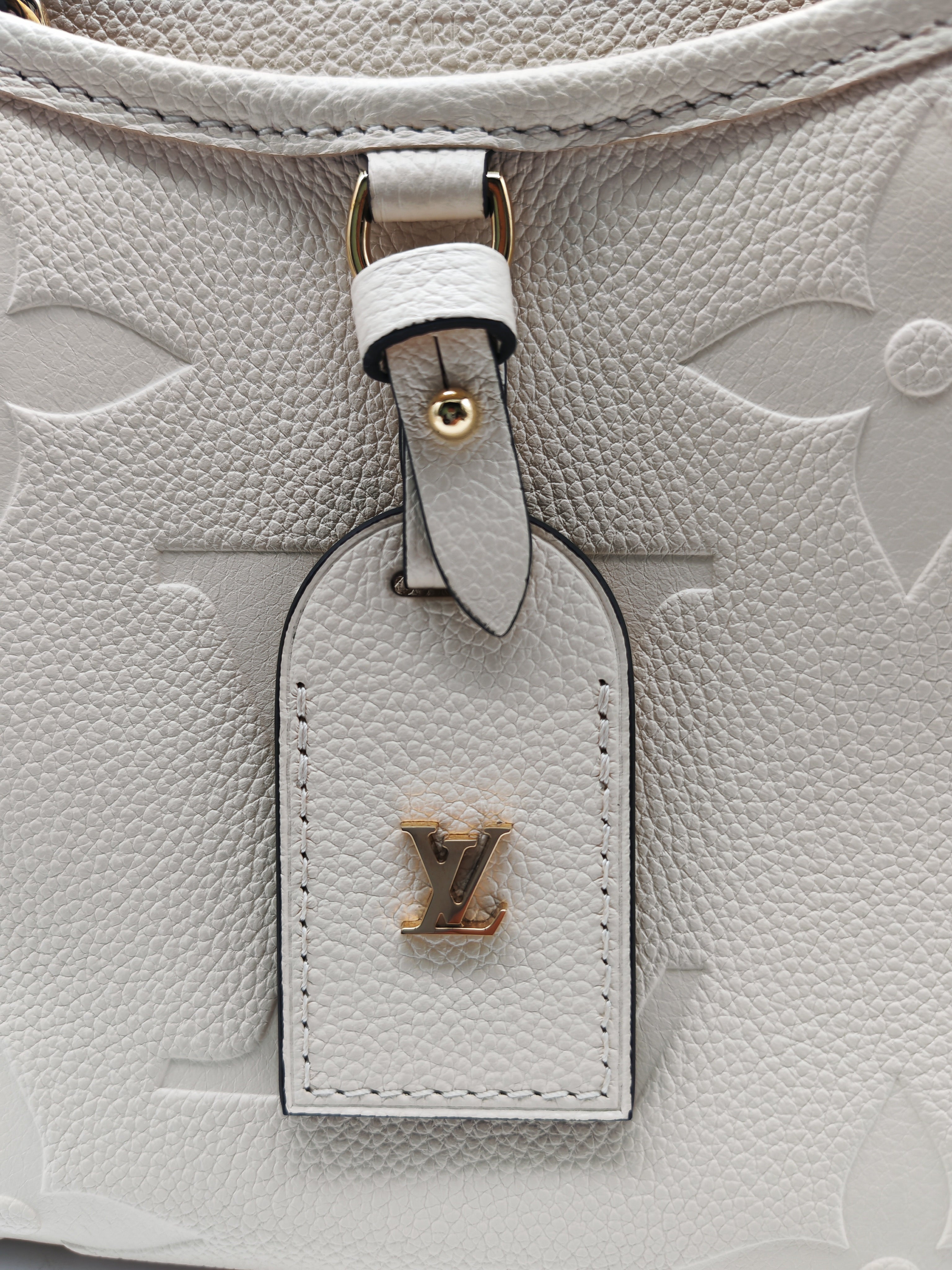 Louis Vuitton Trianon PM Handbag in Cream Grained Cowhide Leather and Gold Hardware Microchip