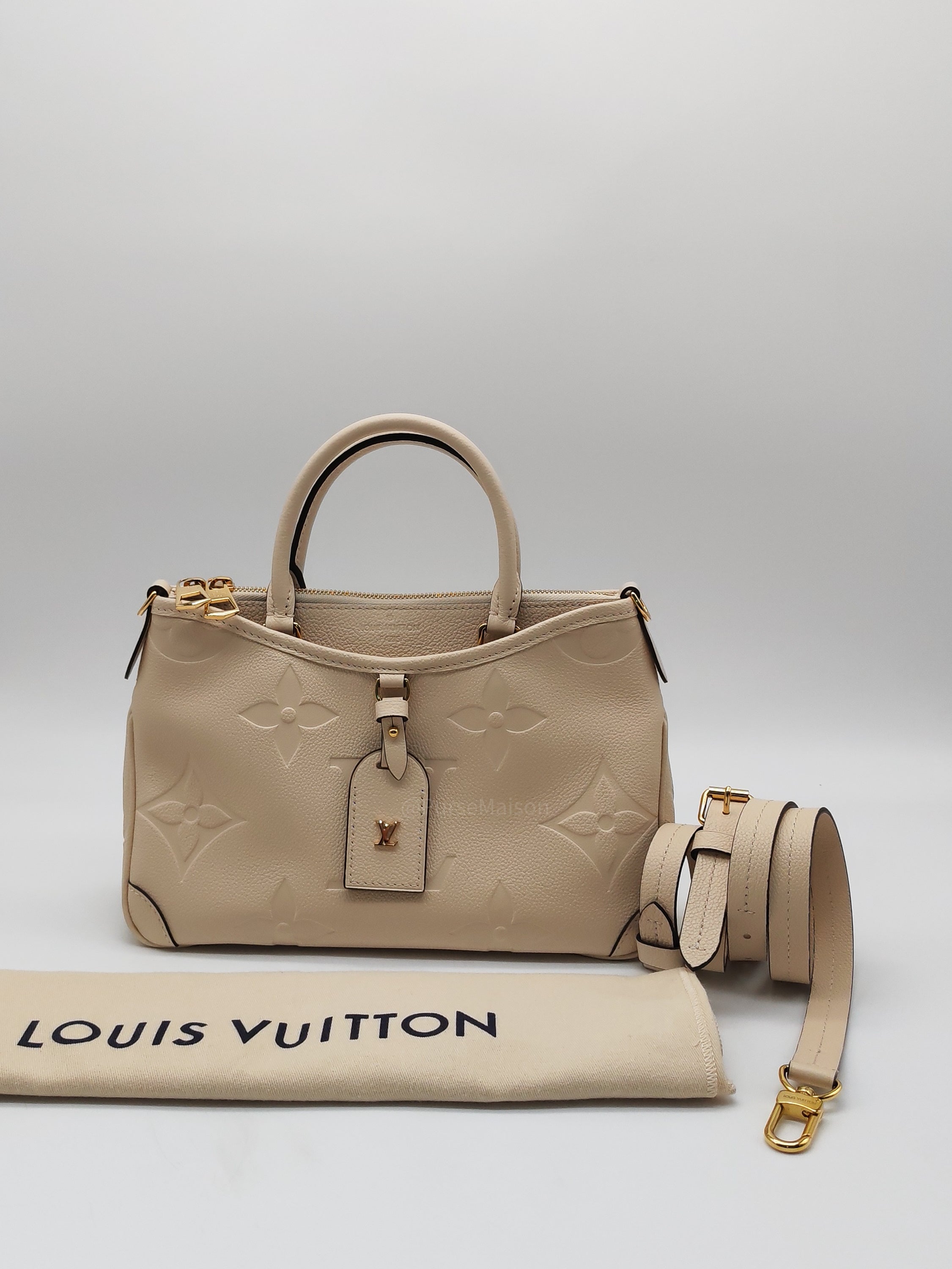 Louis Vuitton Trianon PM Handbag in Cream Grained Cowhide Leather and Gold Hardware Microchip
