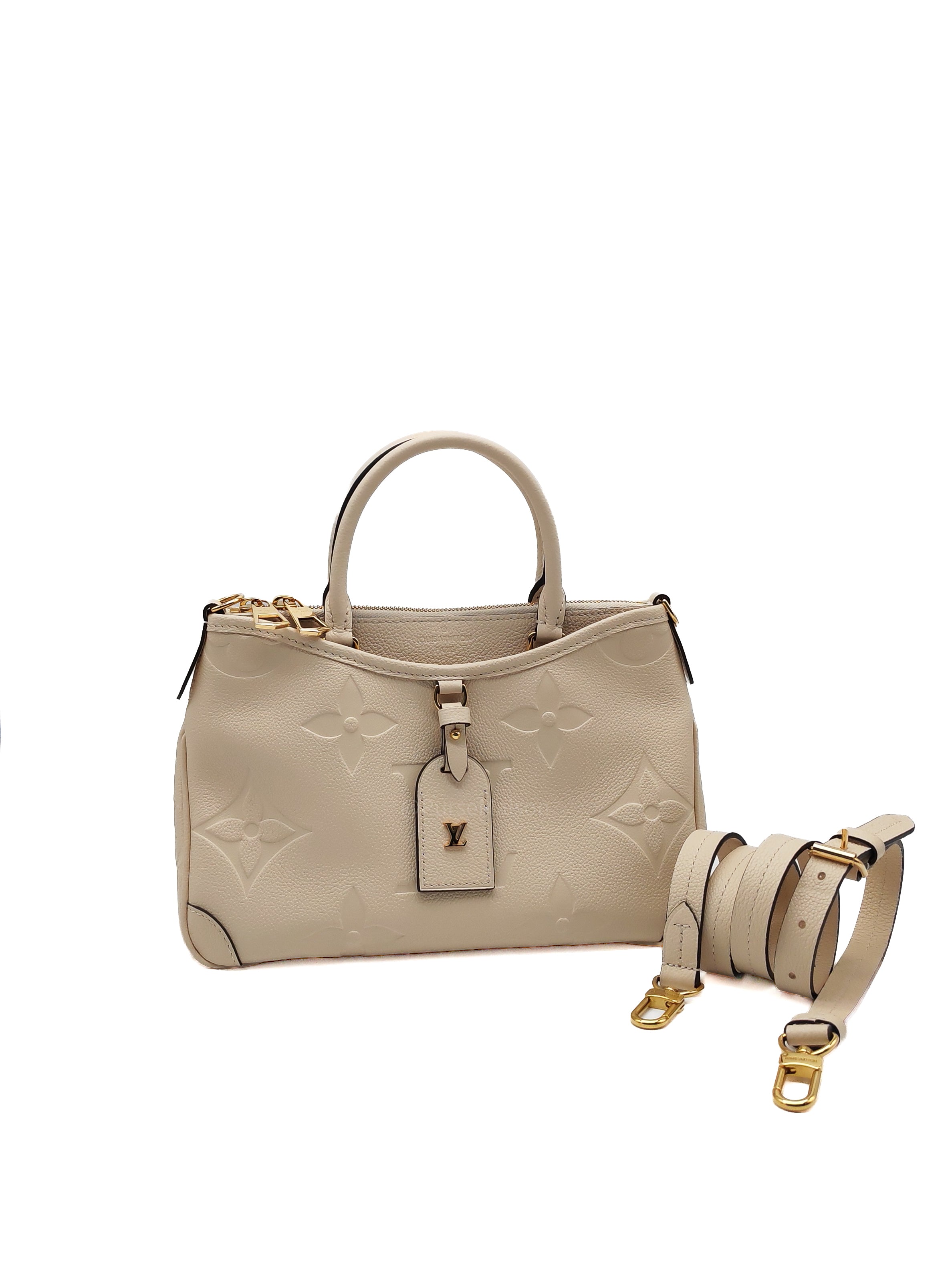 Louis Vuitton Trianon PM Handbag in Cream Grained Cowhide Leather and Gold Hardware Microchip
