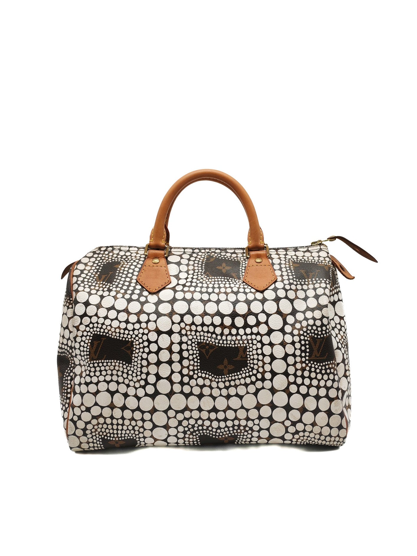 Louis Vuitton X Yayoi Kusama Speedy 30 in White Polka Dot Overlay Monogram Canvas (Datecode: DU4102)