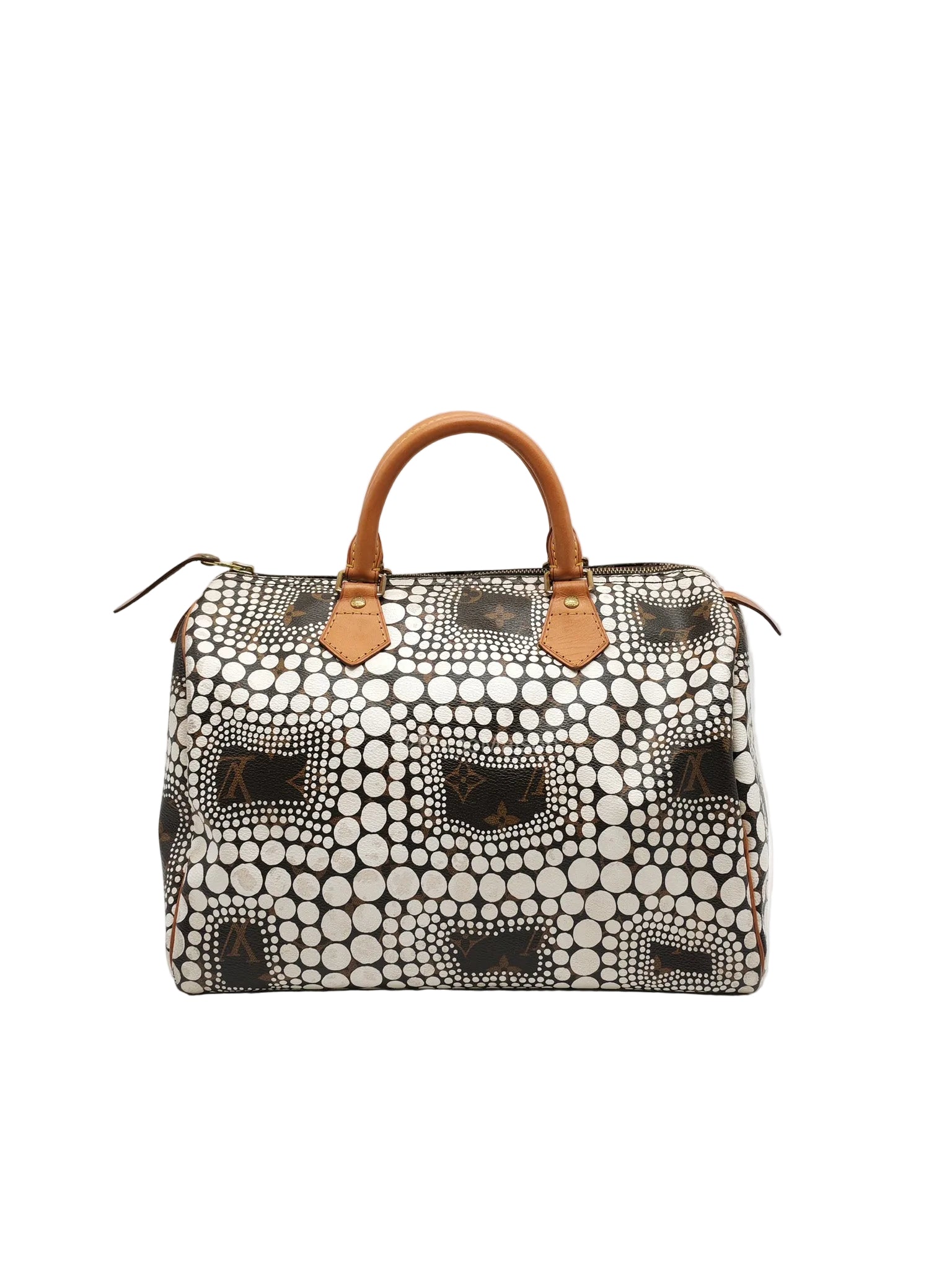 Louis Vuitton X Yayoi Kusama Speedy 30 in White Polka Dot Overlay Monogram Canvas (Datecode: DU4102)