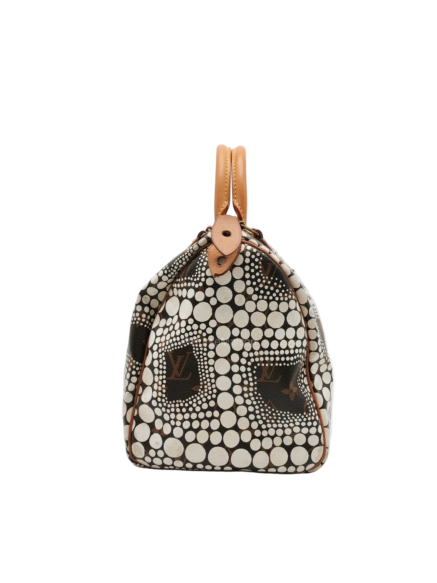 Louis Vuitton X Yayoi Kusama Speedy 30 in White Polka Dot Overlay Monogram Canvas (Datecode: DU4102)