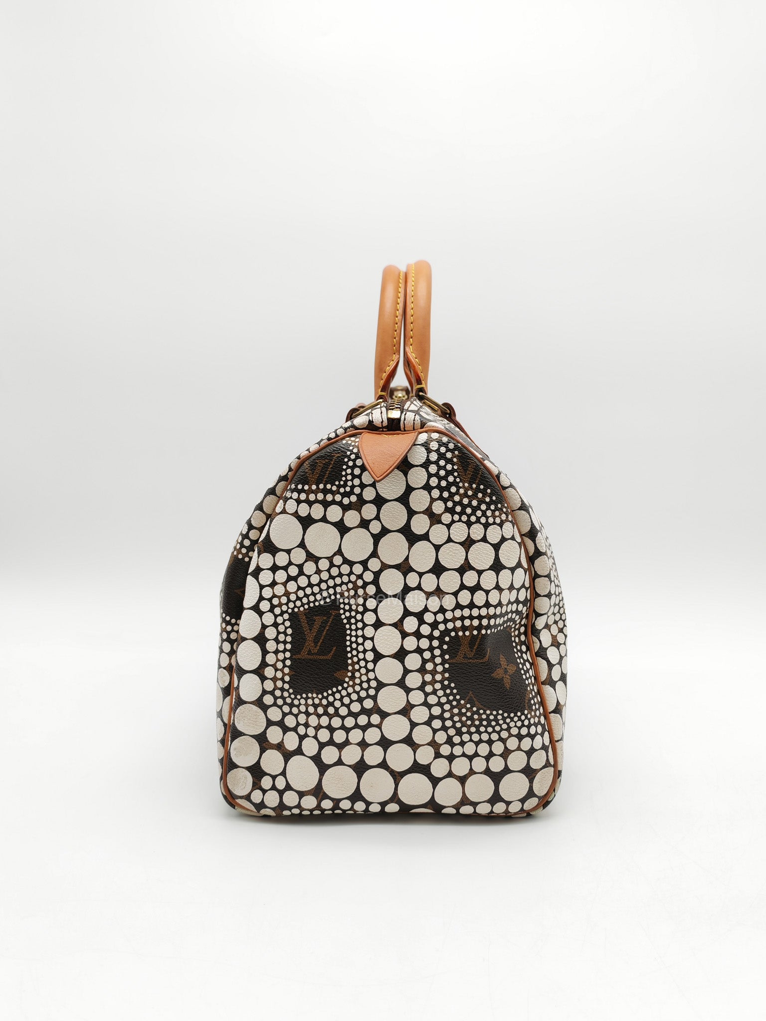 Louis Vuitton X Yayoi Kusama Speedy 30 in White Polka Dot Overlay Monogram Canvas (Datecode: DU4102)