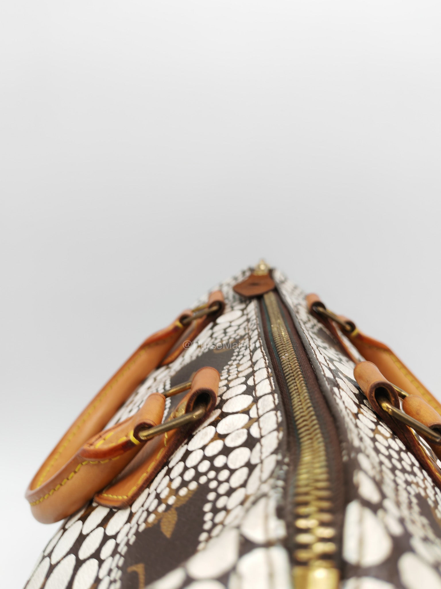 Louis Vuitton X Yayoi Kusama Speedy 30 in White Polka Dot Overlay Monogram Canvas (Datecode: DU4102)