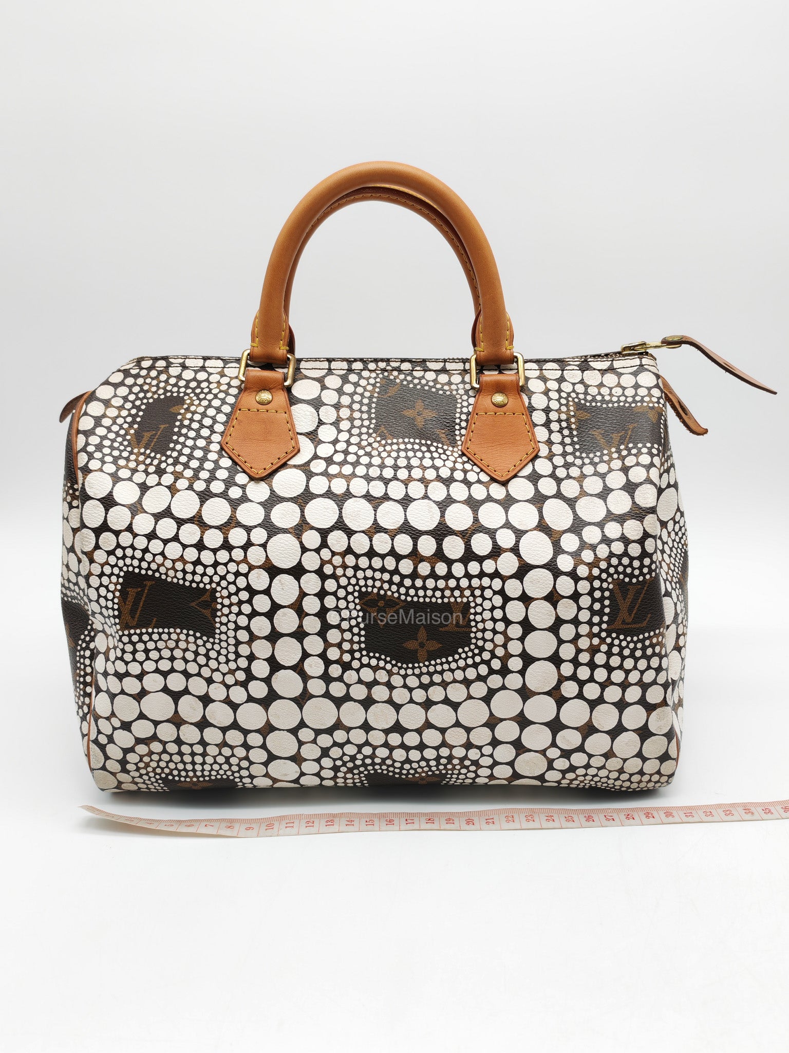 Louis Vuitton X Yayoi Kusama Speedy 30 in White Polka Dot Overlay Monogram Canvas (Datecode: DU4102)