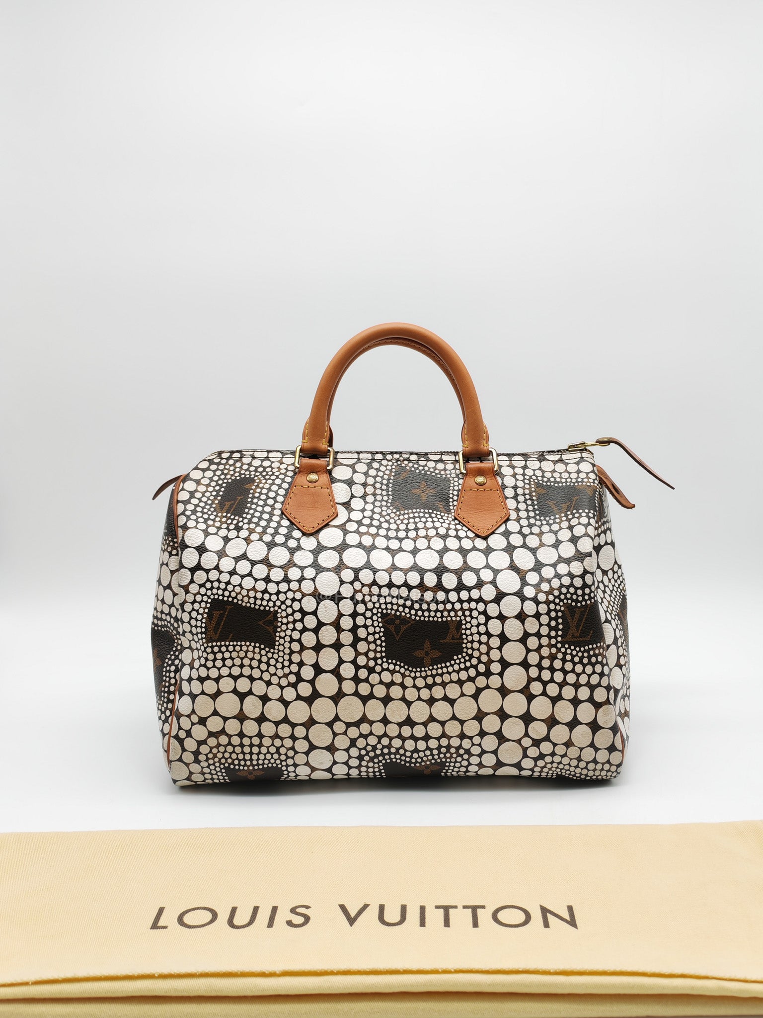 Louis Vuitton X Yayoi Kusama Speedy 30 in White Polka Dot Overlay Monogram Canvas (Datecode: DU4102)