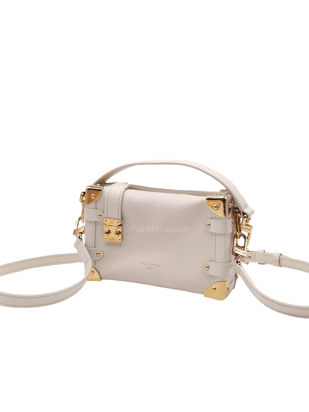 Louis Vuitton Side Trunk PM in Chalk Grained Calfskin Leather and Gold Hardware Microchip