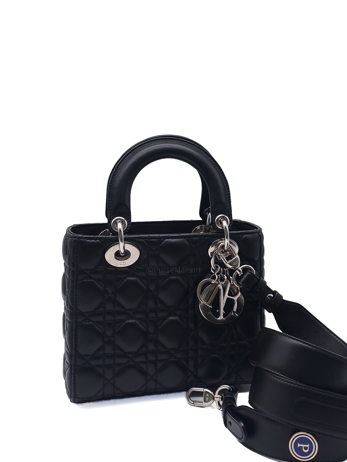 Christian Dior Lady Dior MyABCDior Small in Black Quilted Cannage Lambskin Leather and SIlver Hardware