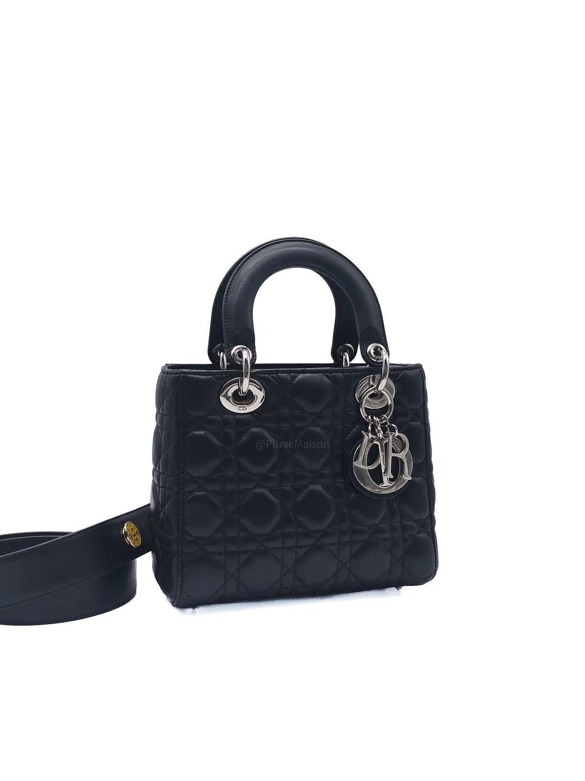 Christian Dior Lady Dior MyABCDior Small in Black Quilted Cannage Lambskin Leather & Silver Hardware