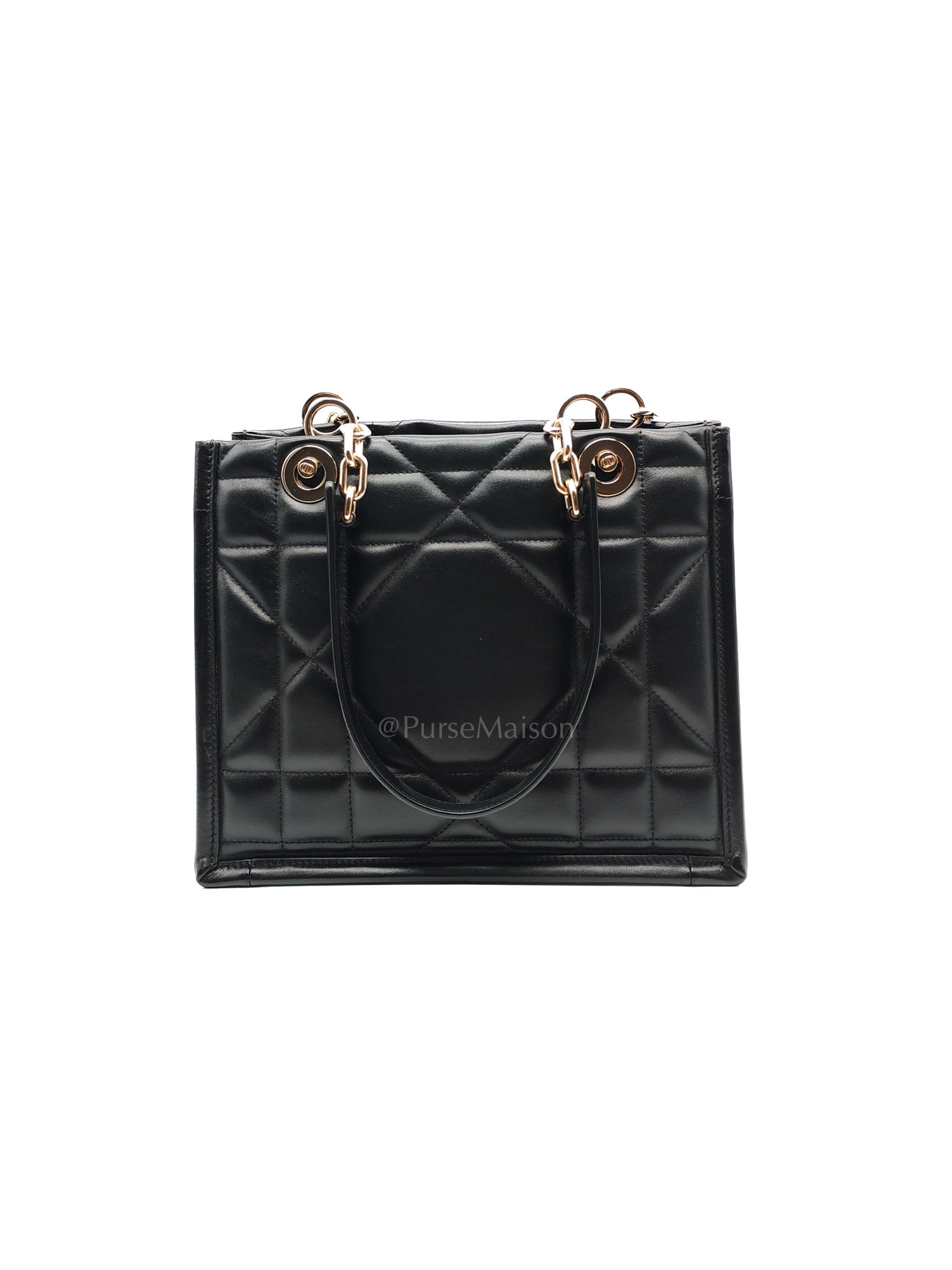 Essenstial Tote Bag Small in Black Archicannage Quilted Calfskin Leather & Light Gold Hardware