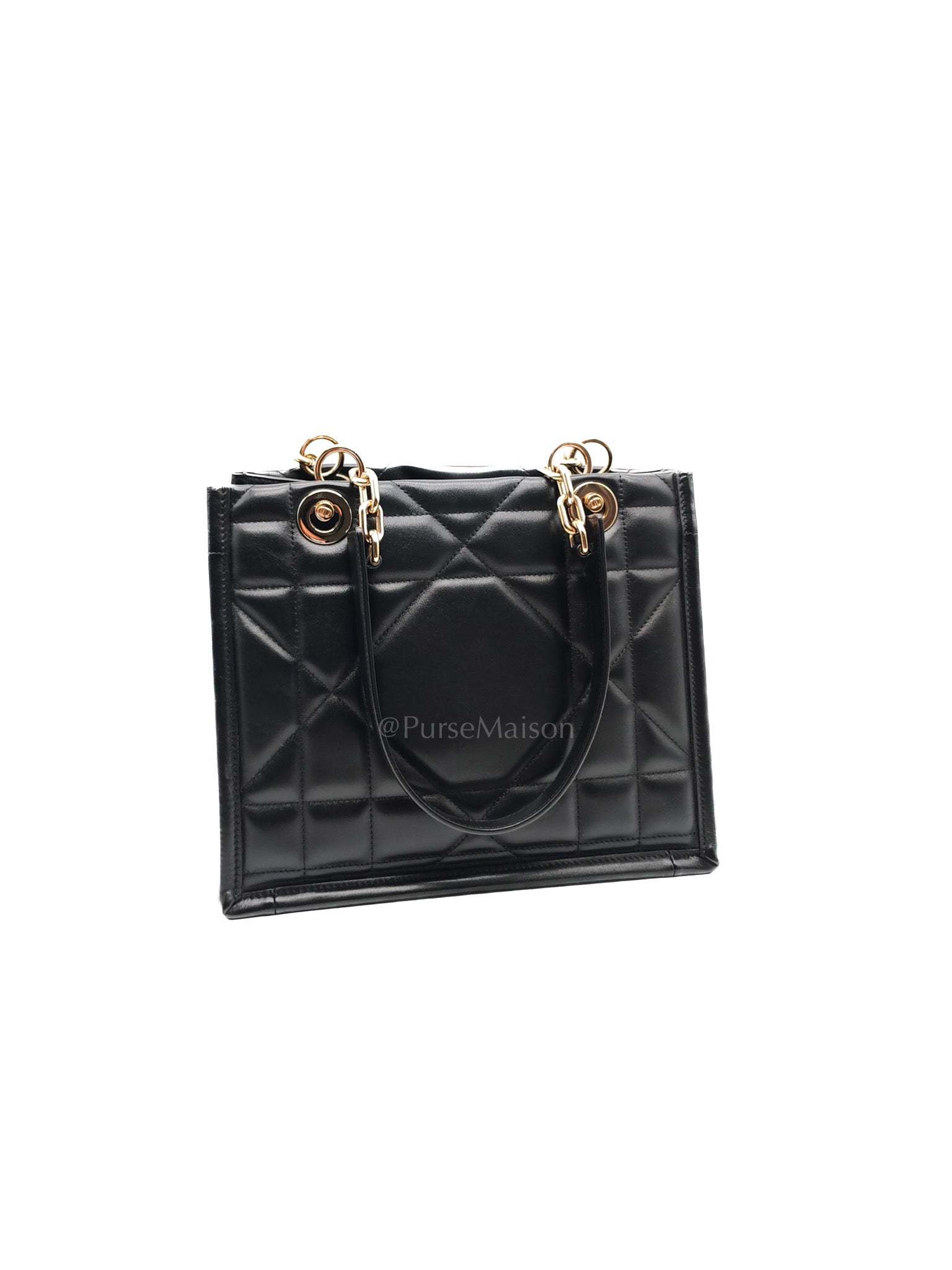 Essenstial Tote Bag Small in Black Archicannage Quilted Calfskin Leather & Light Gold Hardware