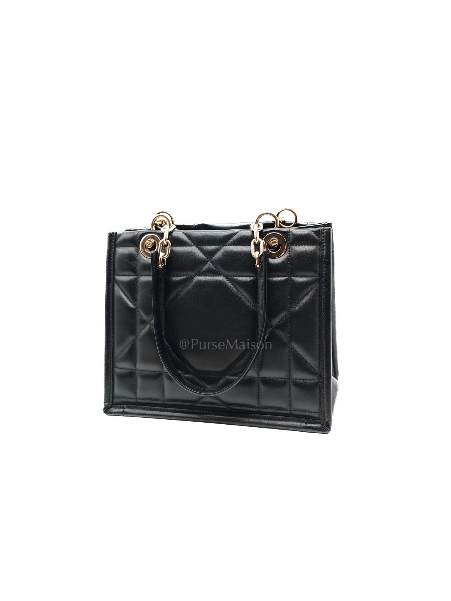 Essenstial Tote Bag Small in Black Archicannage Quilted Calfskin Leather & Light Gold Hardware