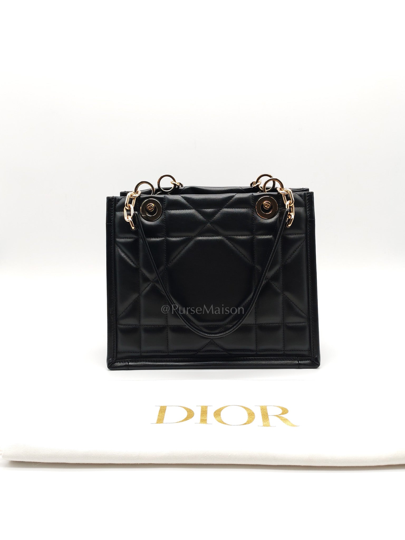 Essenstial Tote Bag Small in Black Archicannage Quilted Calfskin Leather & Light Gold Hardware