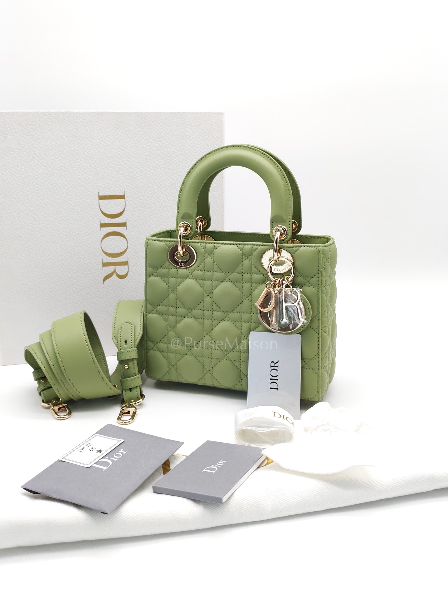 Lady Dior My ABCDior Bag Small in Sage Green Quilted Cannage Lambskin Leather and Light Gold Hardware