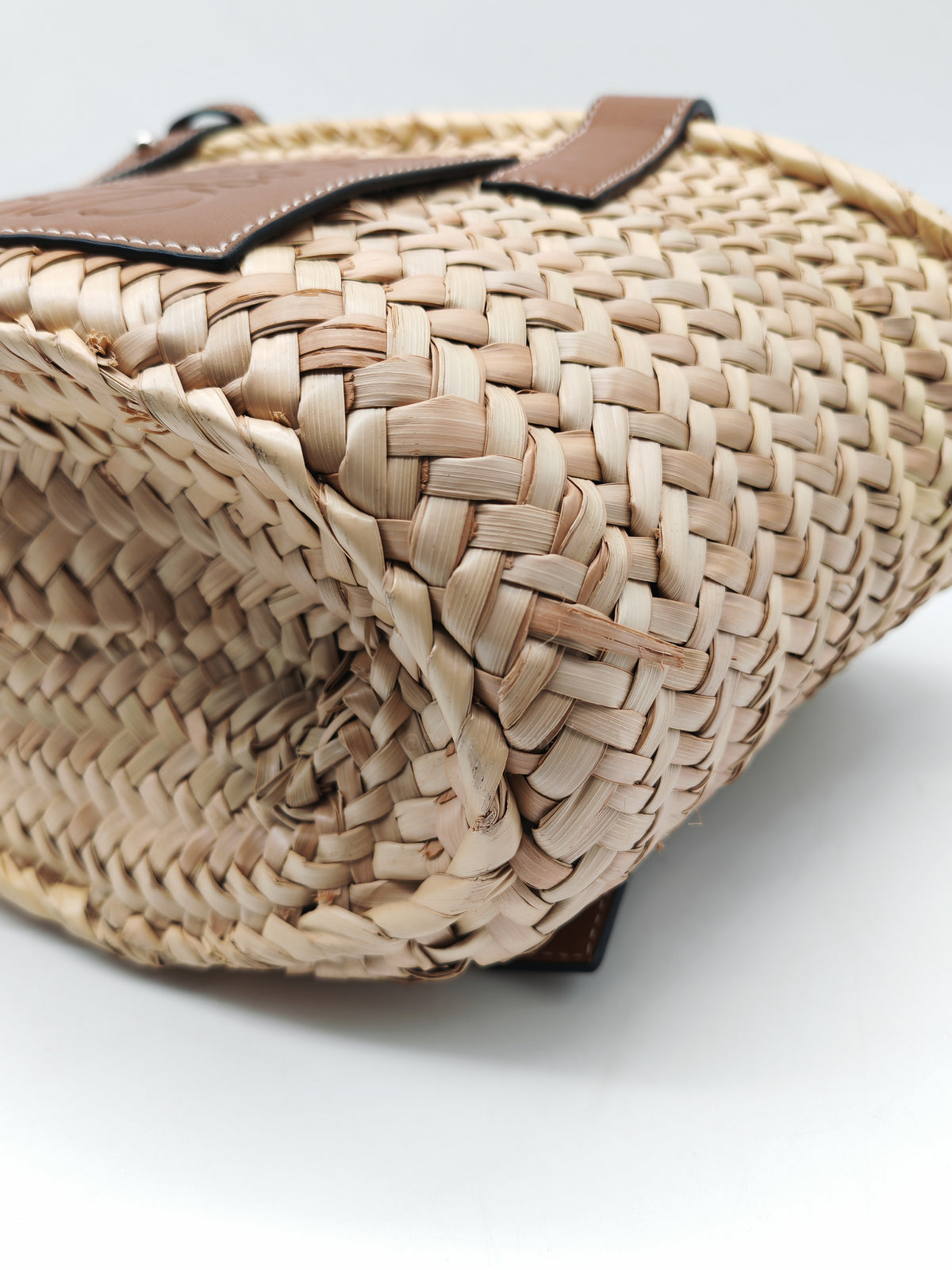Loewe Palm Leaf & Brown Leather Small Basket Bag