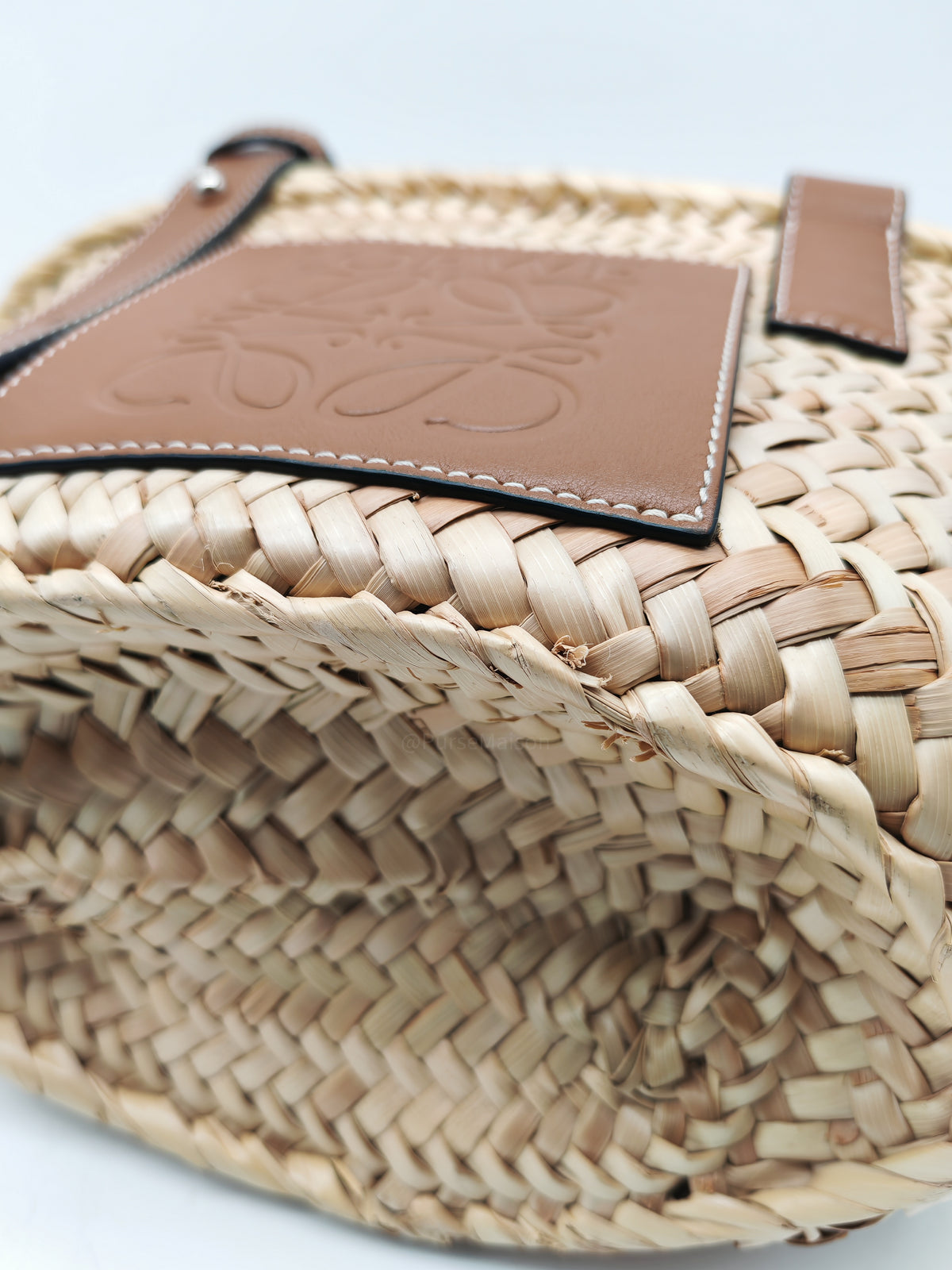 Loewe Palm Leaf & Brown Leather Small Basket Bag