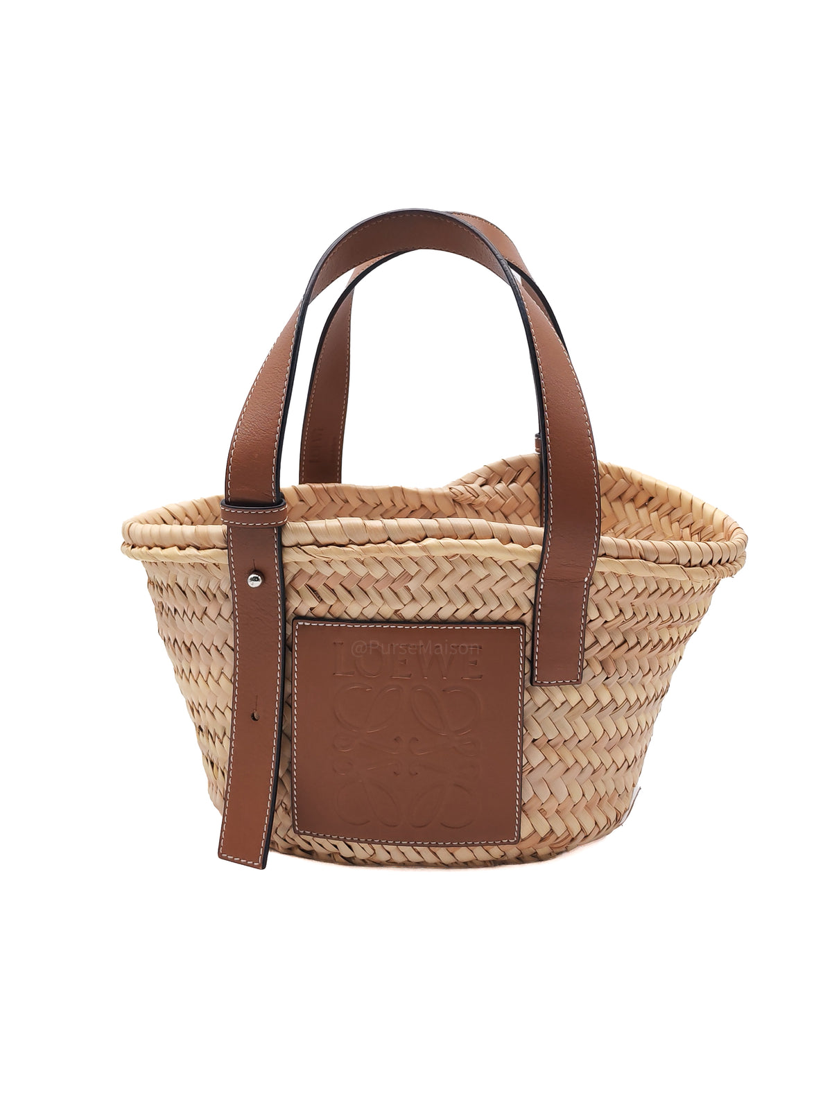 Loewe Palm Leaf & Brown Leather Small Basket Bag