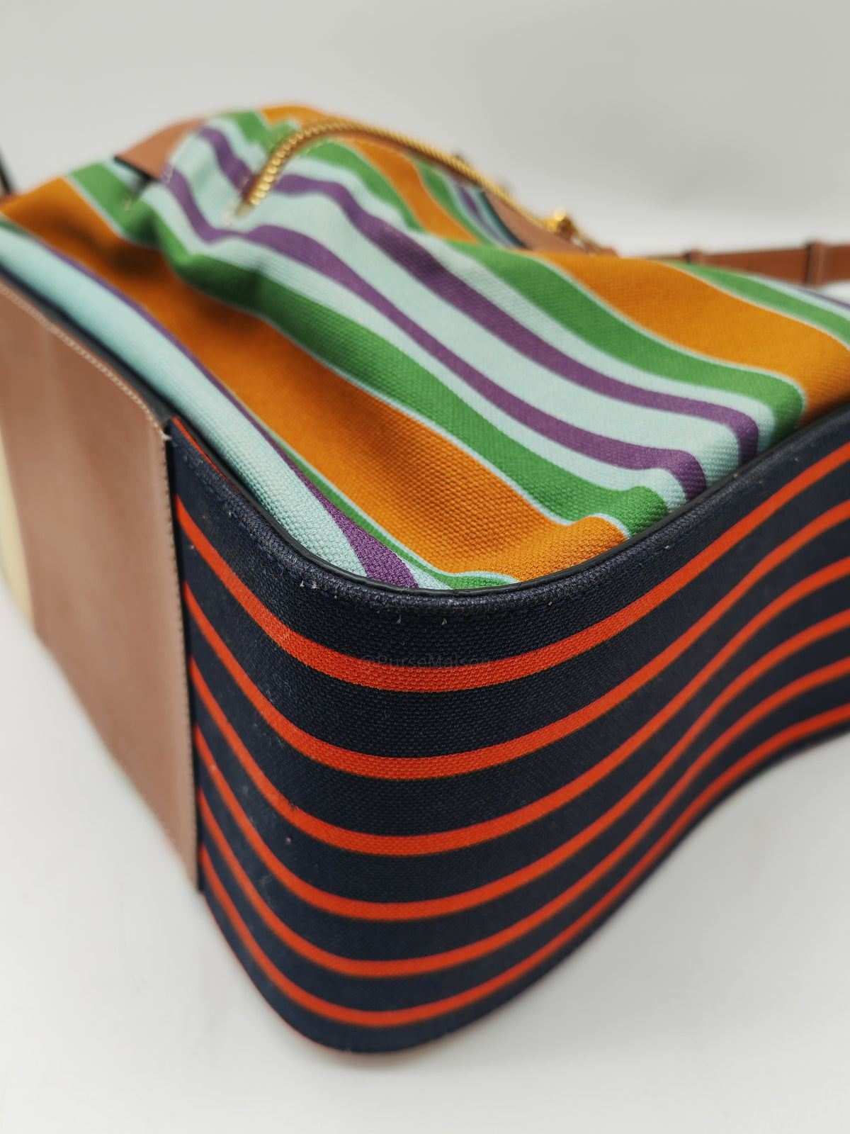 Loewe Hammock Bag Small in Striped Canvas Calfskin Leather and Gold Hardware