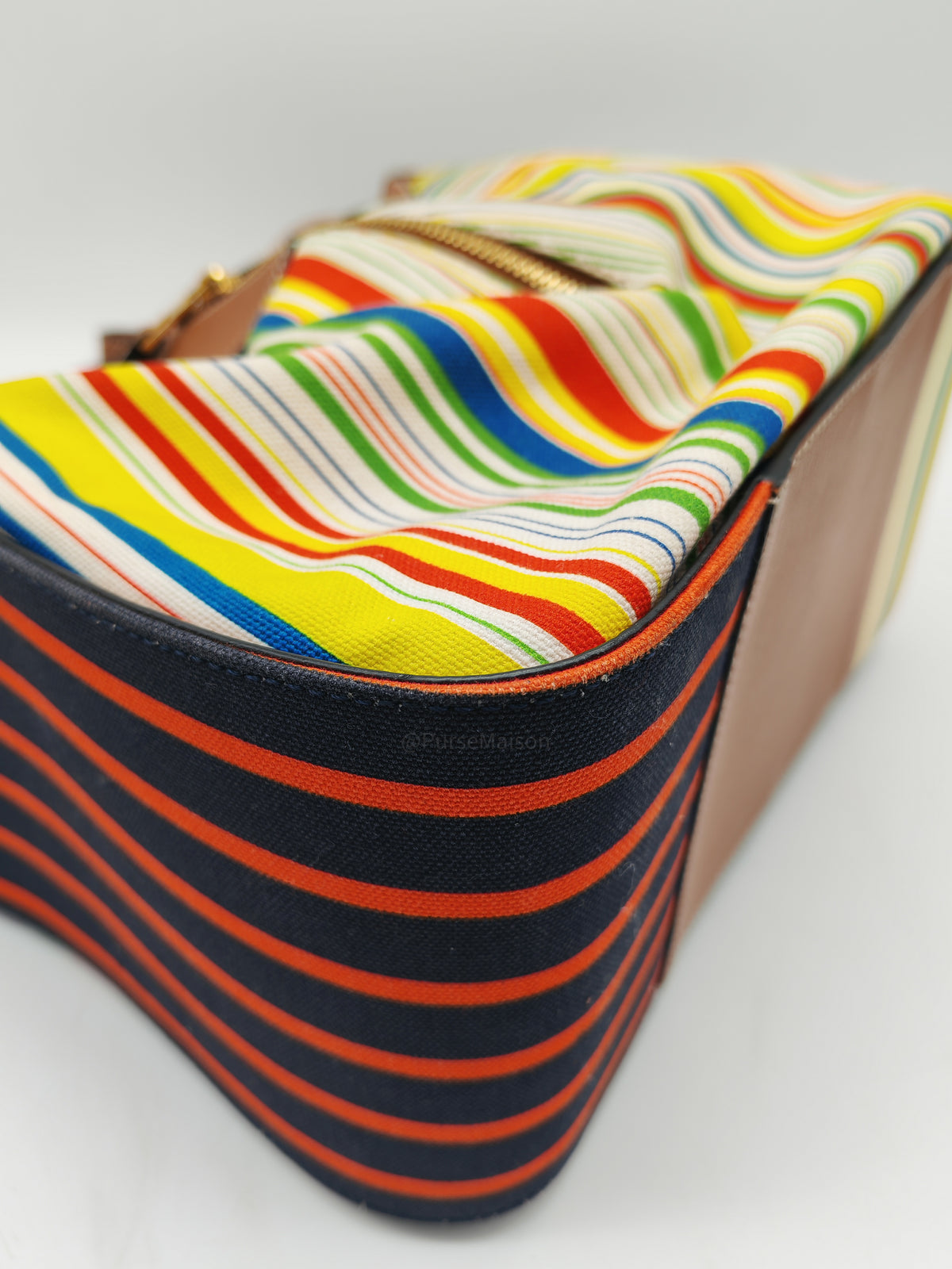 Loewe Hammock Bag Small in Striped Canvas Calfskin Leather and Gold Hardware