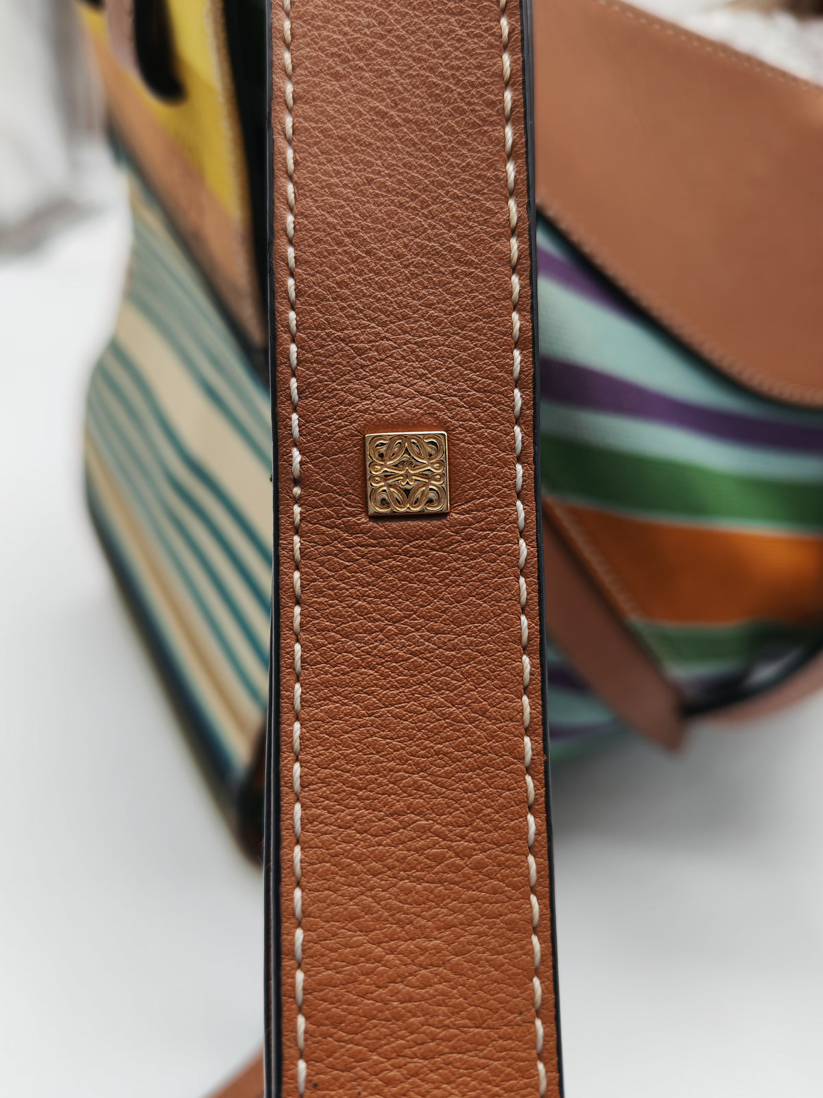 Loewe Hammock Bag Small in Striped Canvas Calfskin Leather and Gold Hardware