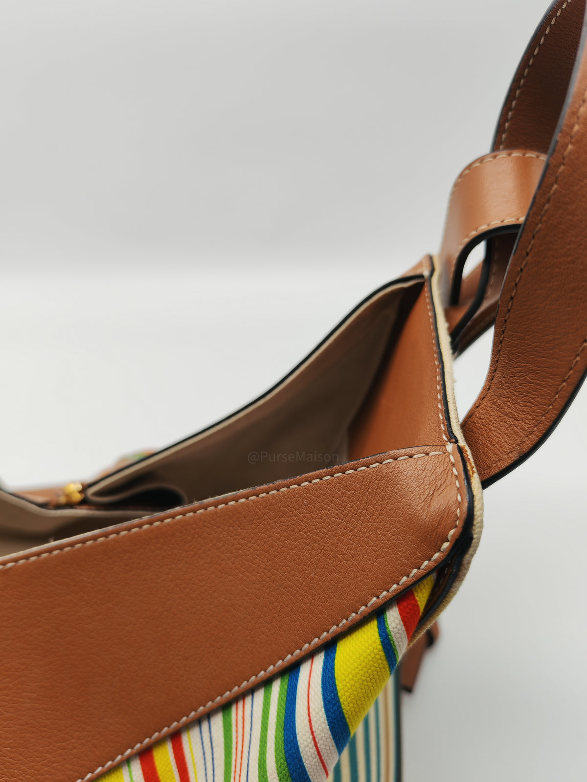Loewe Hammock Bag Small in Striped Canvas Calfskin Leather and Gold Hardware
