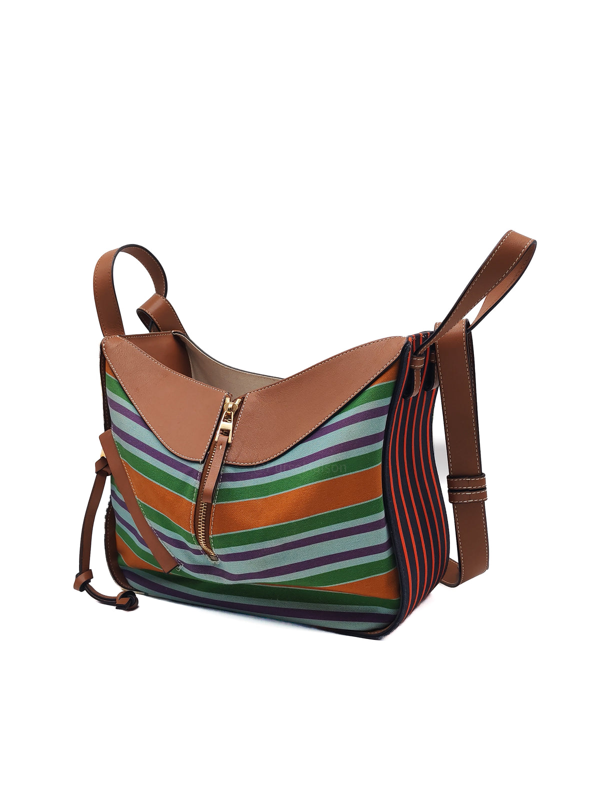 Loewe Hammock Bag Small in Striped Canvas Calfskin Leather and Gold Hardware