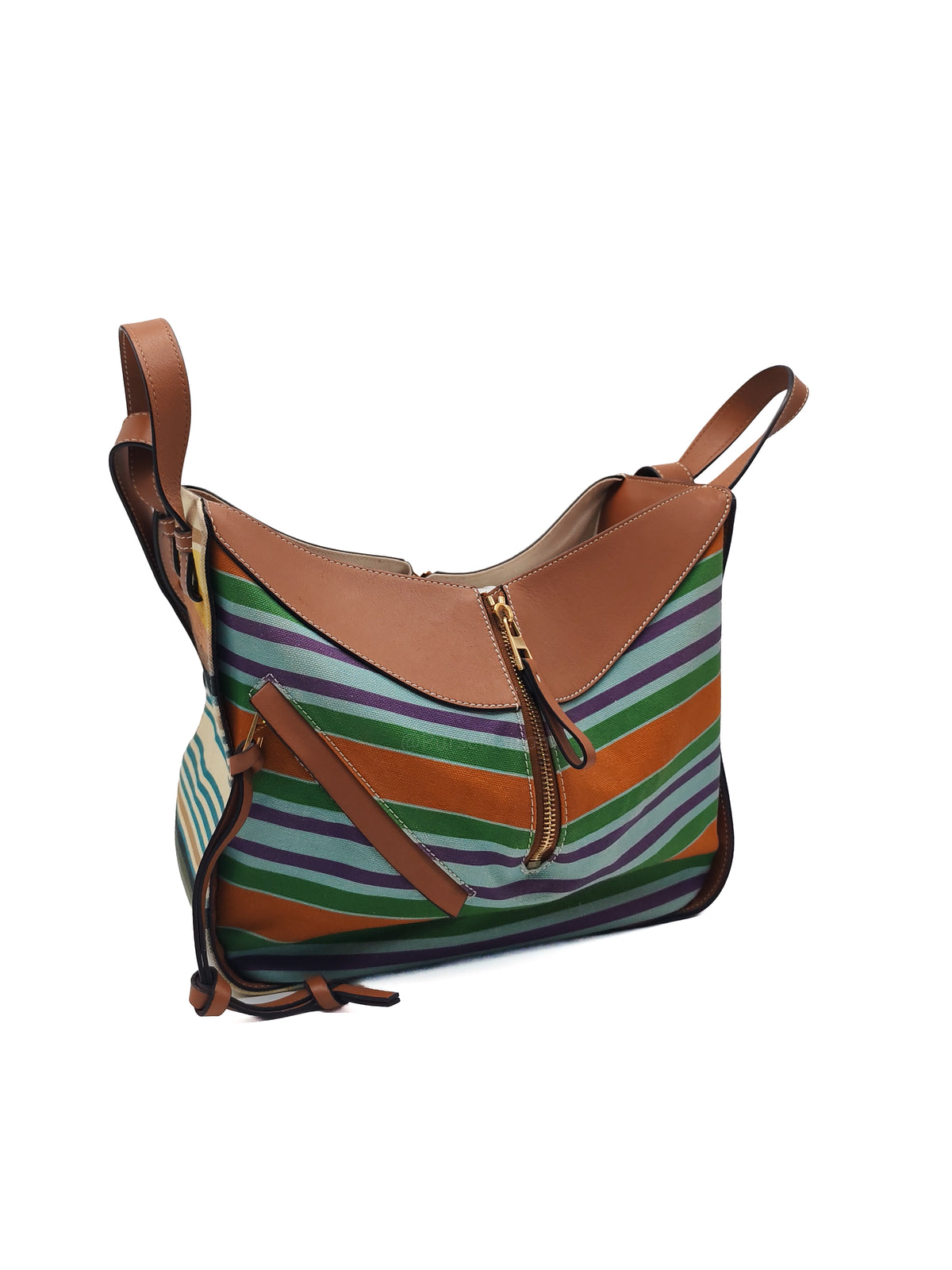 Loewe Hammock Bag Small in Striped Canvas Calfskin Leather and Gold Hardware