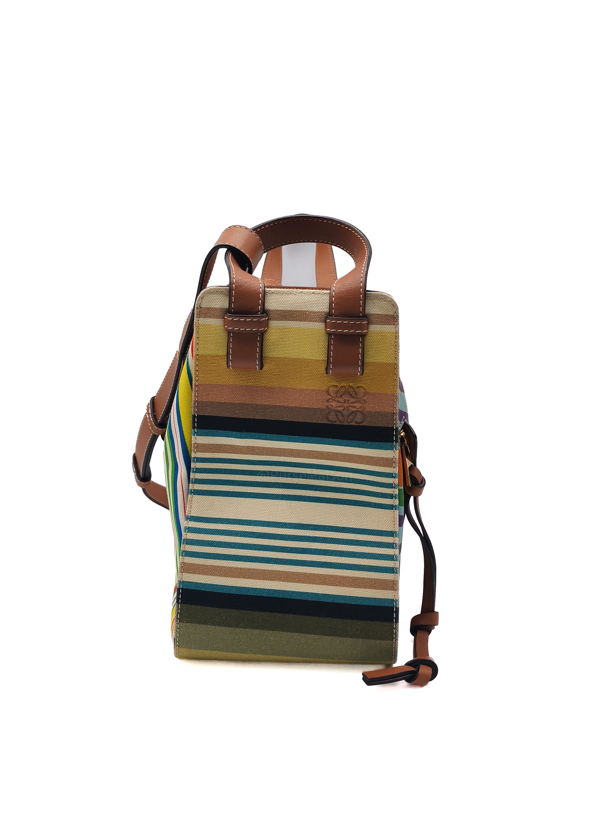 Loewe Hammock Bag Small in Striped Canvas Calfskin Leather and Gold Hardware