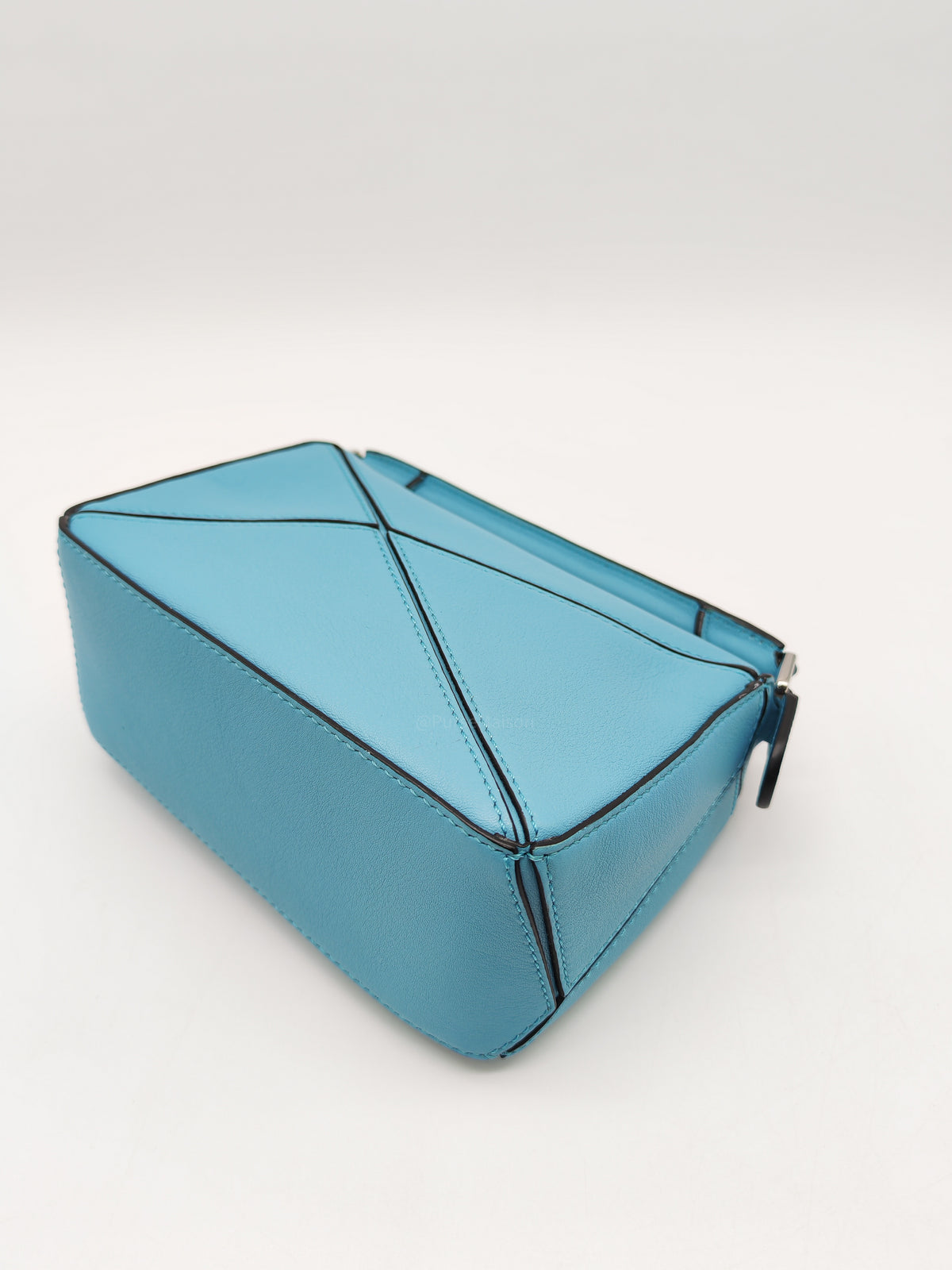 Loewe Mini Puzzle Bag in Light Blue Calfskin Leather and Silver Hardware