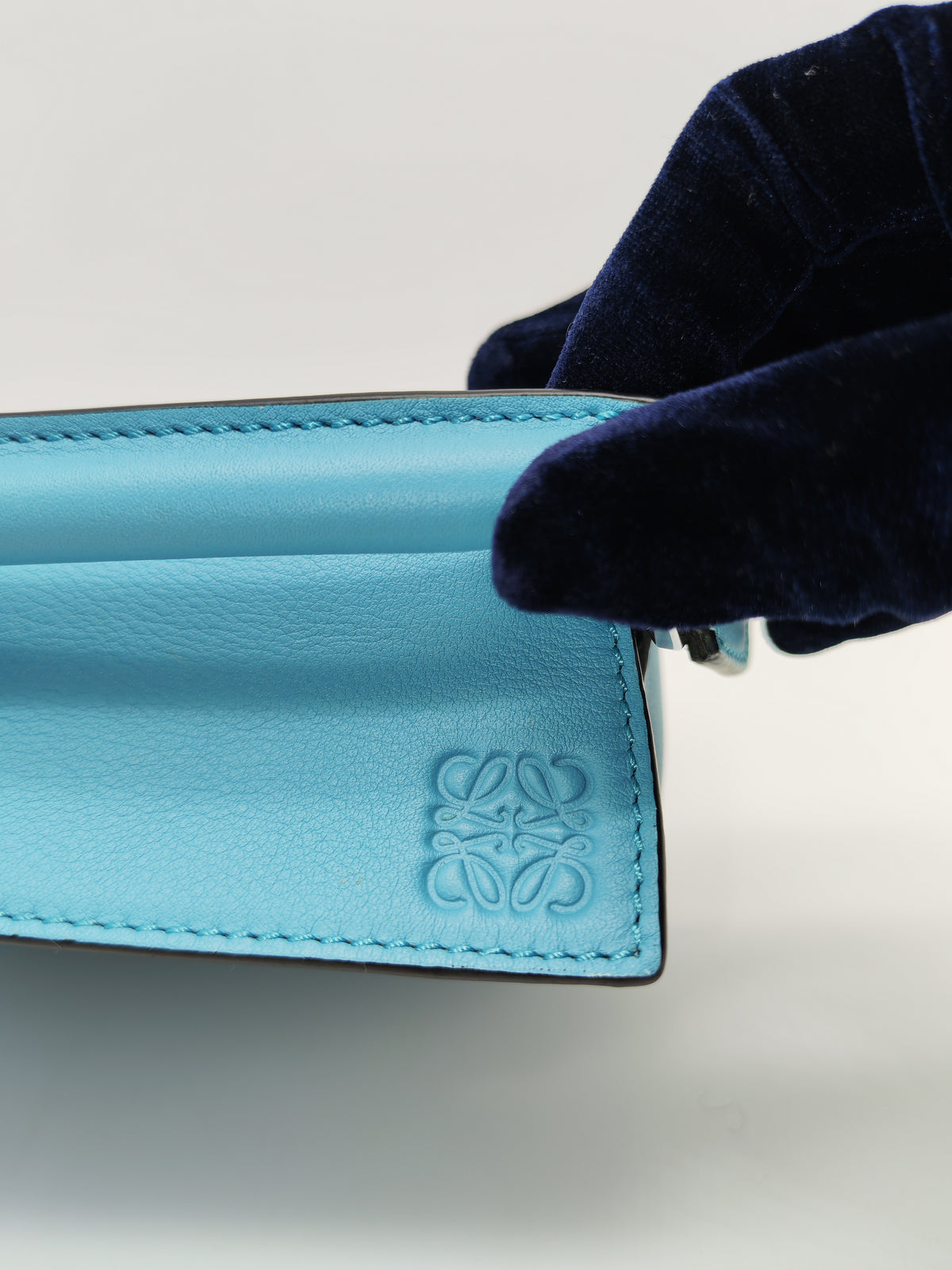 Loewe Mini Puzzle Bag in Light Blue Calfskin Leather and Silver Hardware