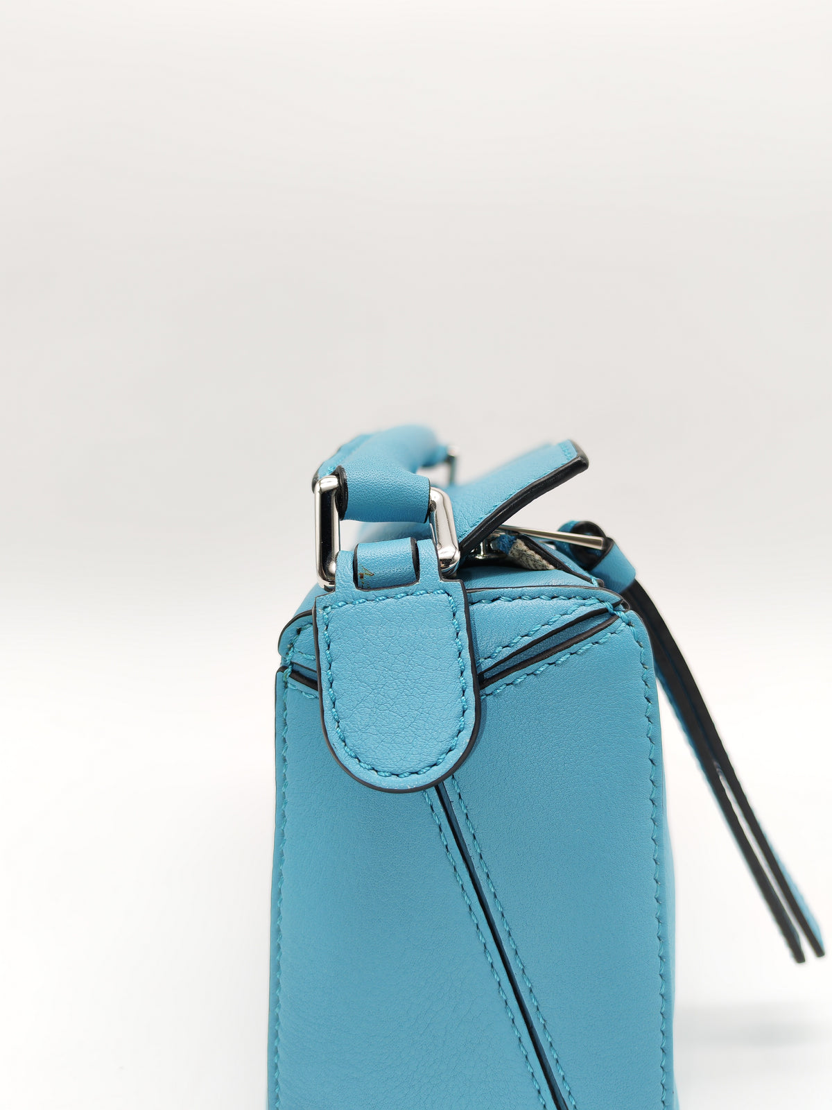 Loewe Mini Puzzle Bag in Light Blue Calfskin Leather and Silver Hardware