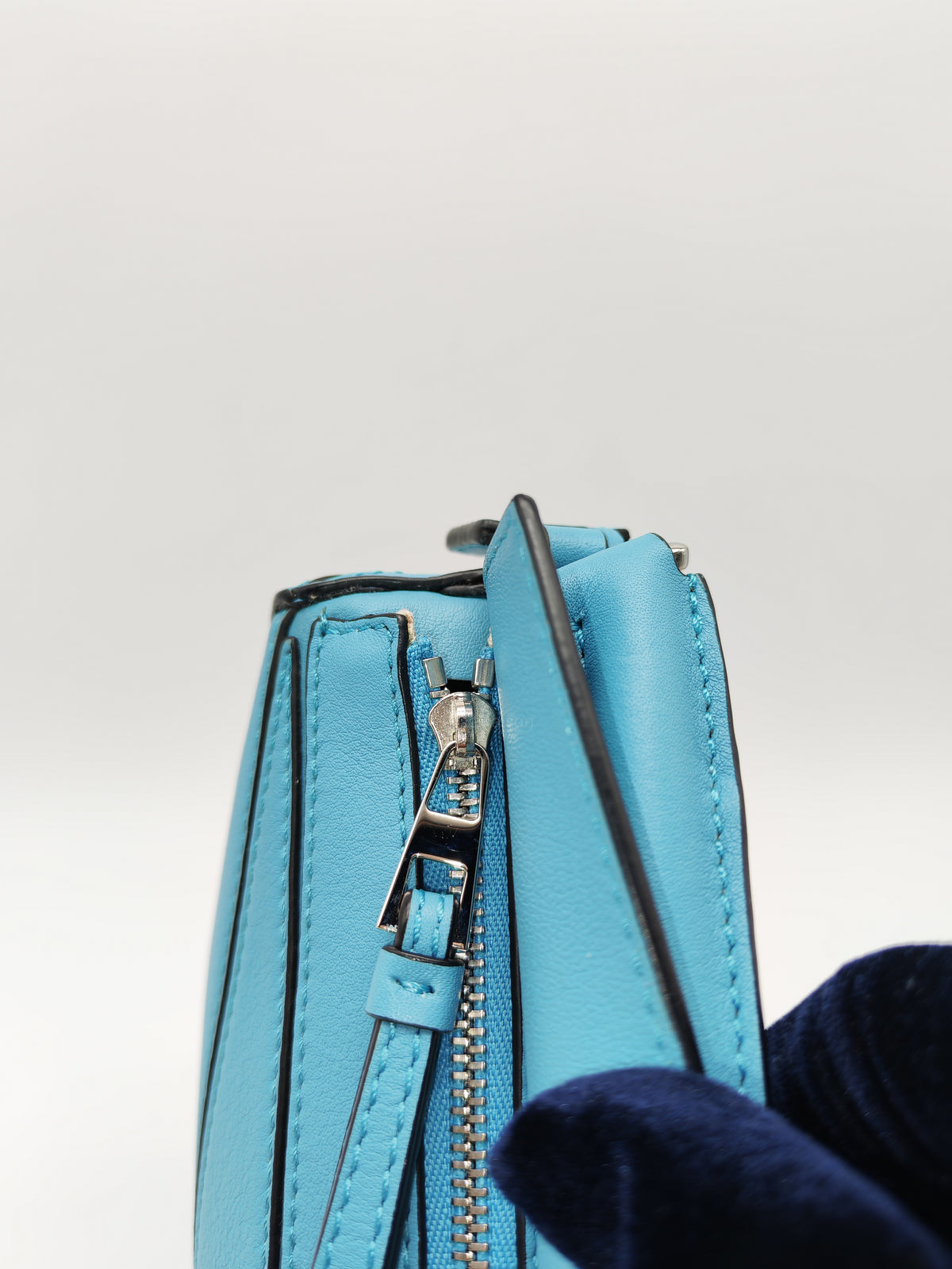 Loewe Mini Puzzle Bag in Light Blue Calfskin Leather and Silver Hardware