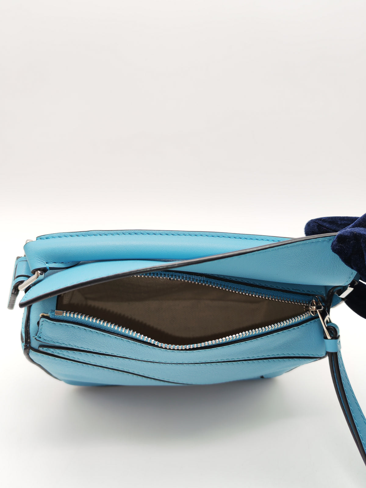 Loewe Mini Puzzle Bag in Light Blue Calfskin Leather and Silver Hardware
