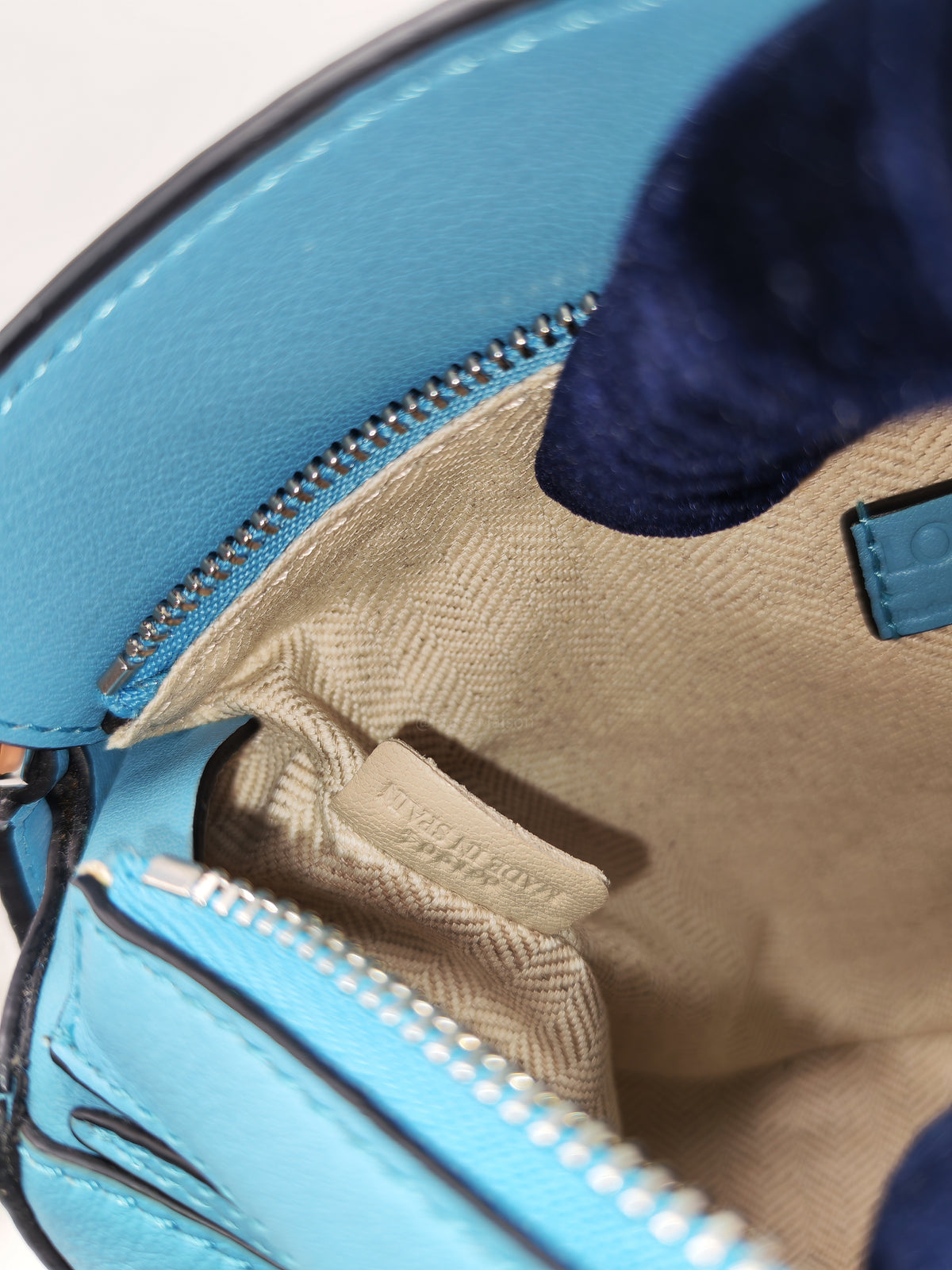 Loewe Mini Puzzle Bag in Light Blue Calfskin Leather and Silver Hardware