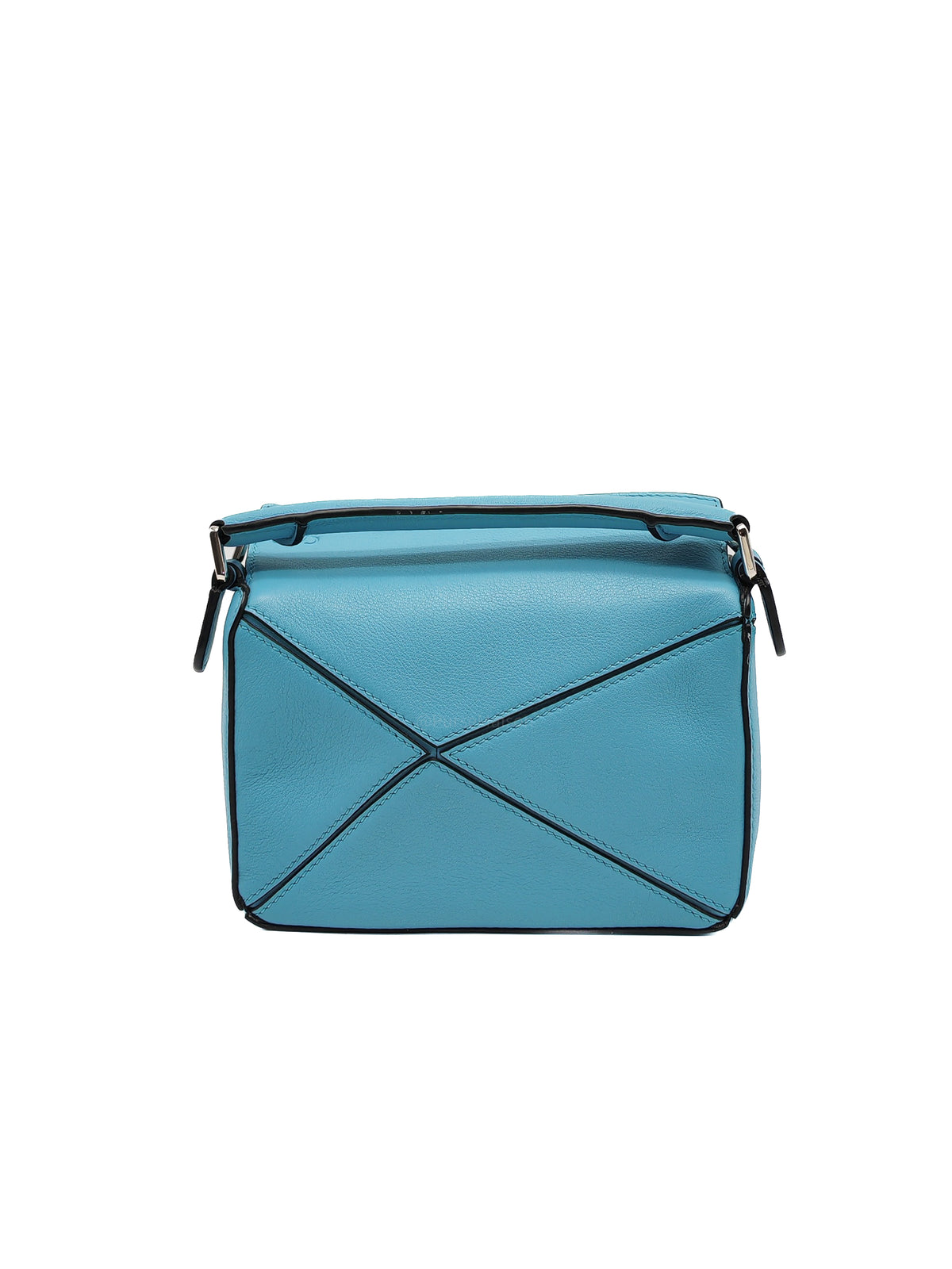 Loewe Mini Puzzle Bag in Light Blue Calfskin Leather and Silver Hardware
