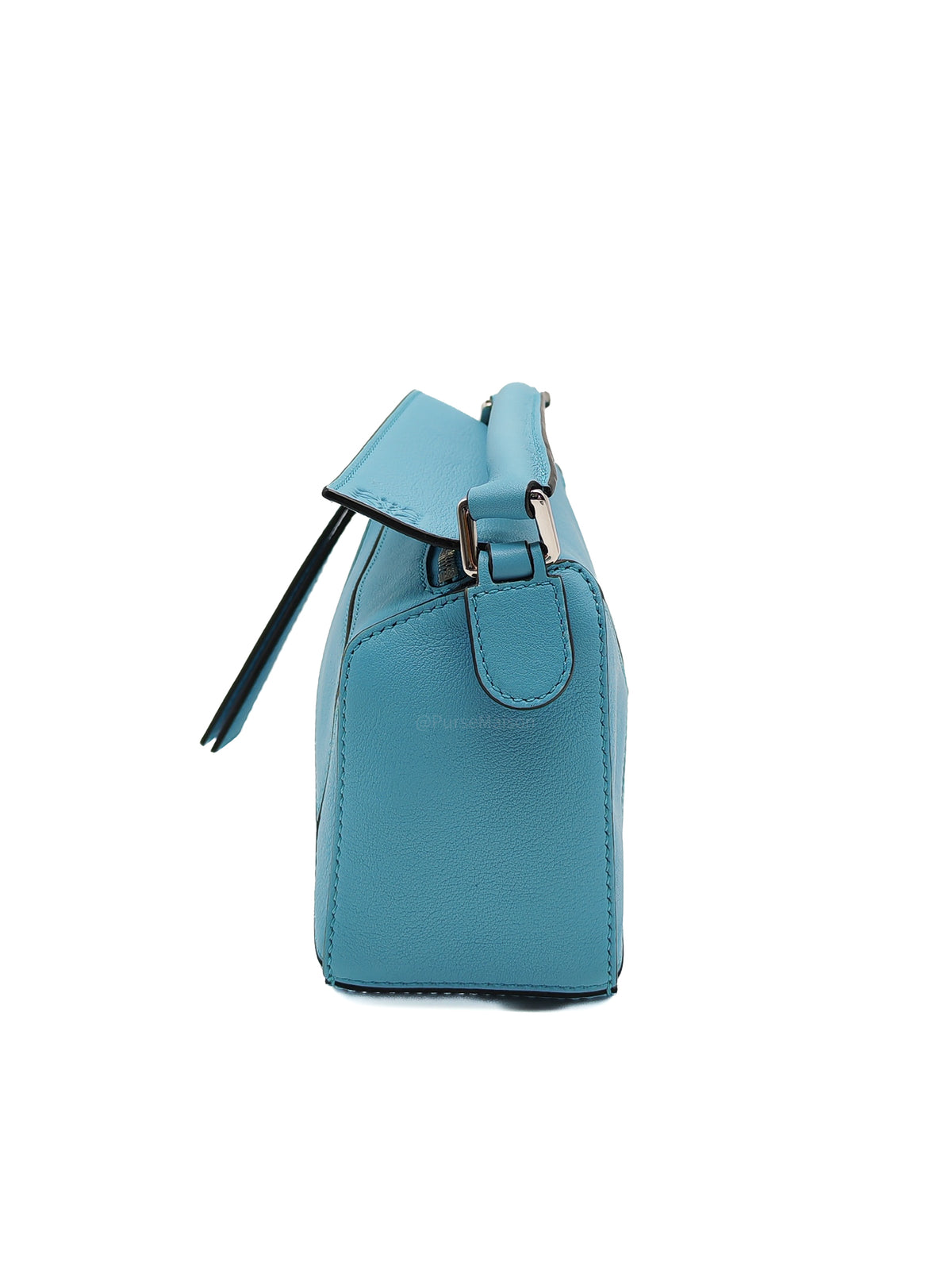 Loewe Mini Puzzle Bag in Light Blue Calfskin Leather and Silver Hardware